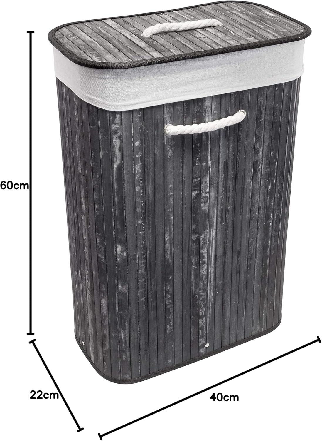 Wäschekorb Bambus faltbar mit Deckel 75L Wäschetruhe mit Griffe, Schwarz