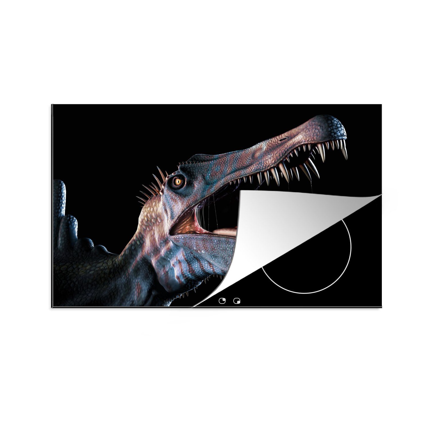 MuchoWow Herdblende-/Abdeckplatte Kopf von Spinosaurus, Vinyl, (1 tlg), 81x52 cm, Induktionskochfeld Schutz für die küche, Ceranfeldabdeckung