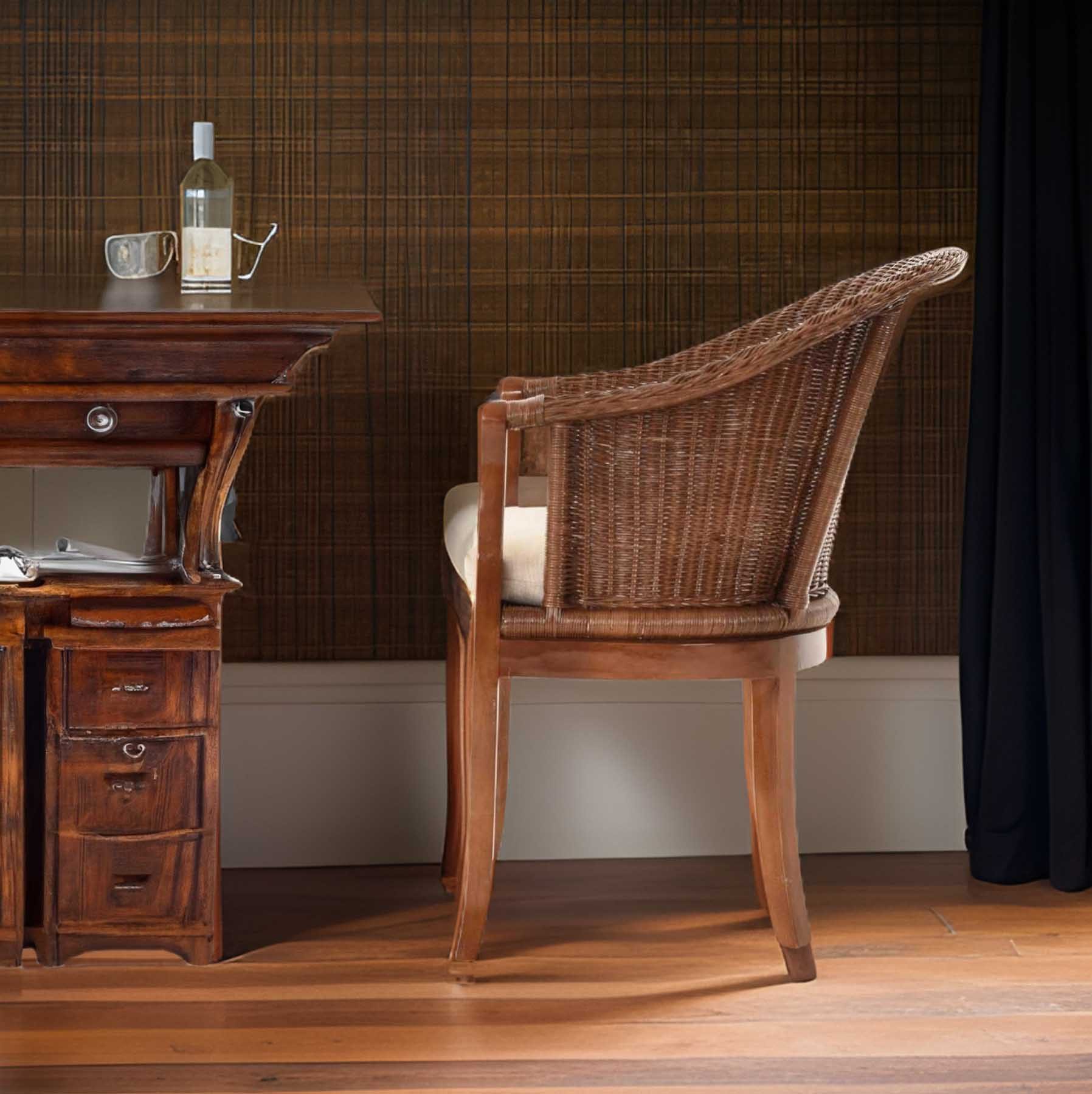 Krines Home Relaxsessel Rattan-Sessel mit Holzbeinen, Sessel aus echtem Rattan- mit Polster, Rattanstuhl – Bild 5 von 5