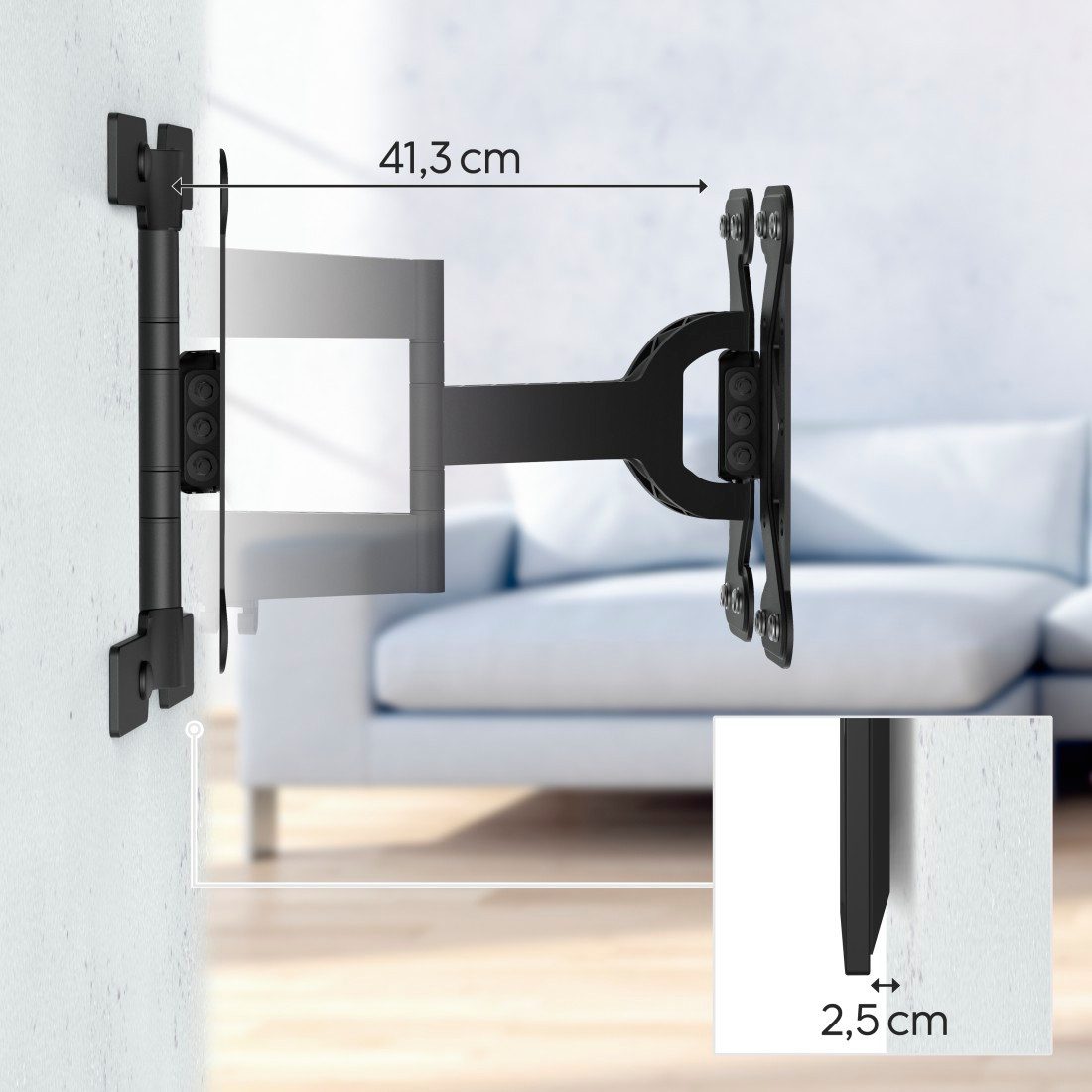 Hama TV-Wandhalterung Halterung, schwenkbar, neigbar, extra flach von 48 - 122 cm, (bis 48 Zoll, (19" - 48), max. 30 kg)