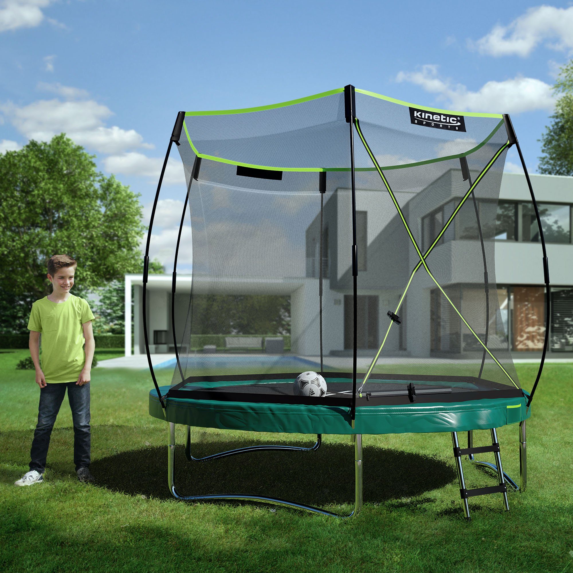 Kinetic Sports Gartentrampolin BUNGEE SAFETY ELITE, Ø 244 cm, Bungee-Seil Federung, Ultraleise, AirMAXX Sprungtuch