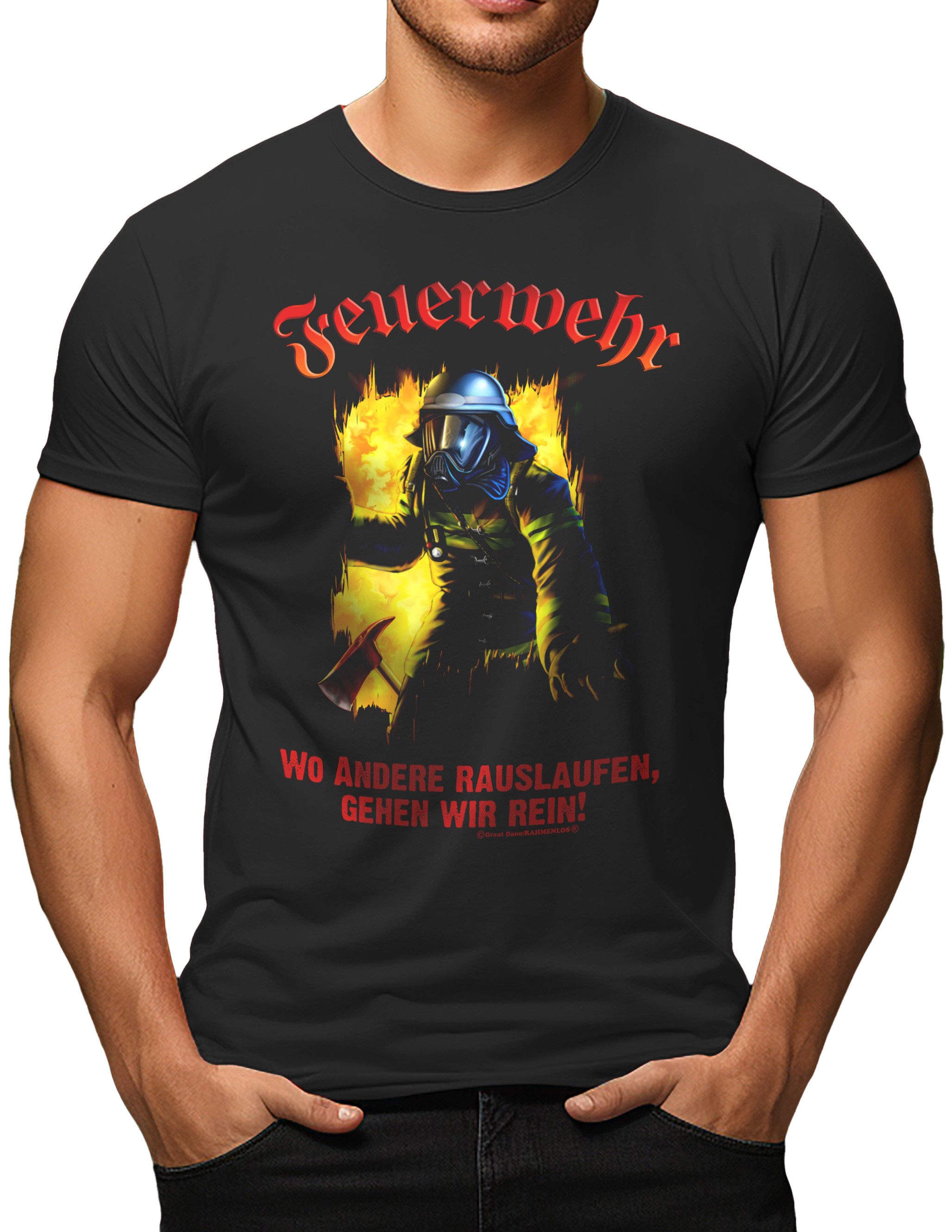T-Shirt für den echten Feuerwehrmann: Wo andere rauslaufen...