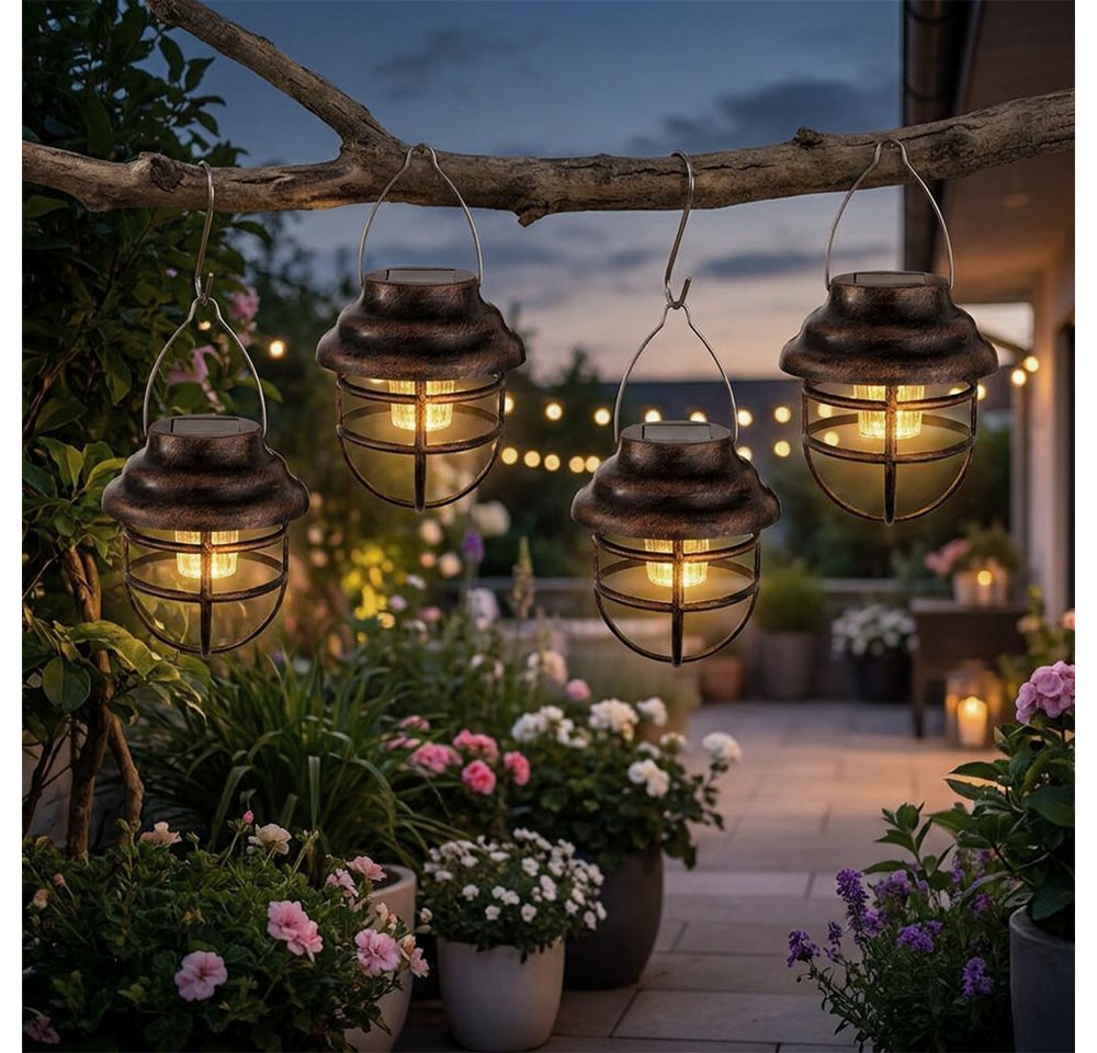 GLOBO LIGHTING LED Solarleuchte, LED-Leuchtmittel fest verbaut, 4er Set LED Solar Pendel Laternen Gitter Design Außen