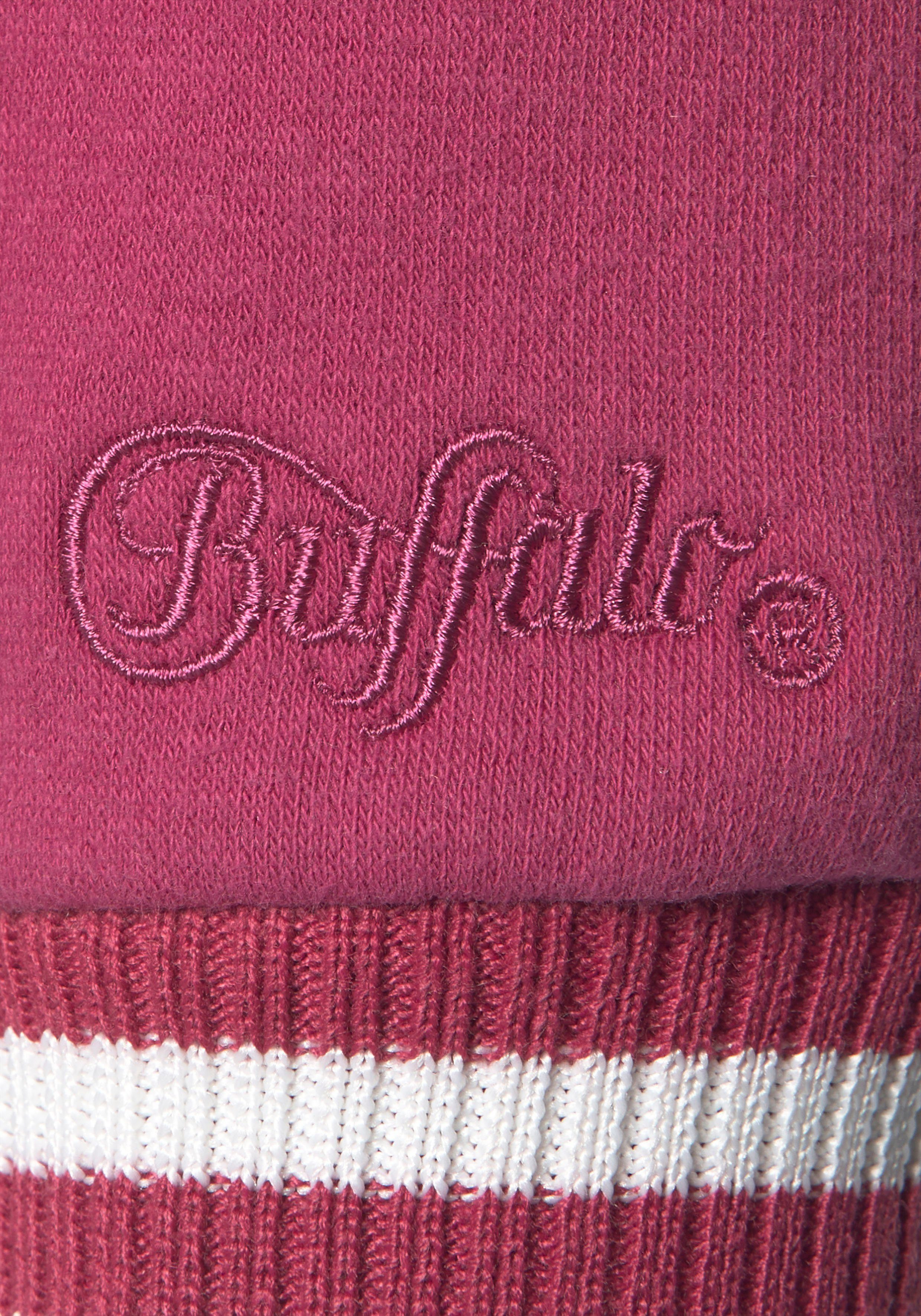 Loungeanzug Buffalo mit Kontrast-Rippbündchen himbeere und Druck, Sweatshirt