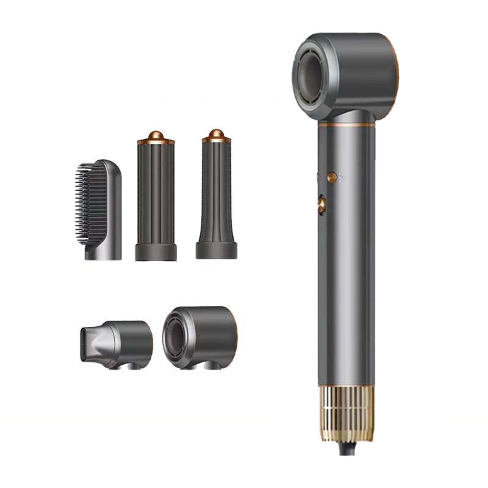 Tekoo Multihaarstyler 5-in-1 Warmluftbürste & Föhn Set, mit Lockenaufsätzen, Grau, Ionen-Funktion, Kaltlufttaste, Hochgeschwindigkeitsmotor