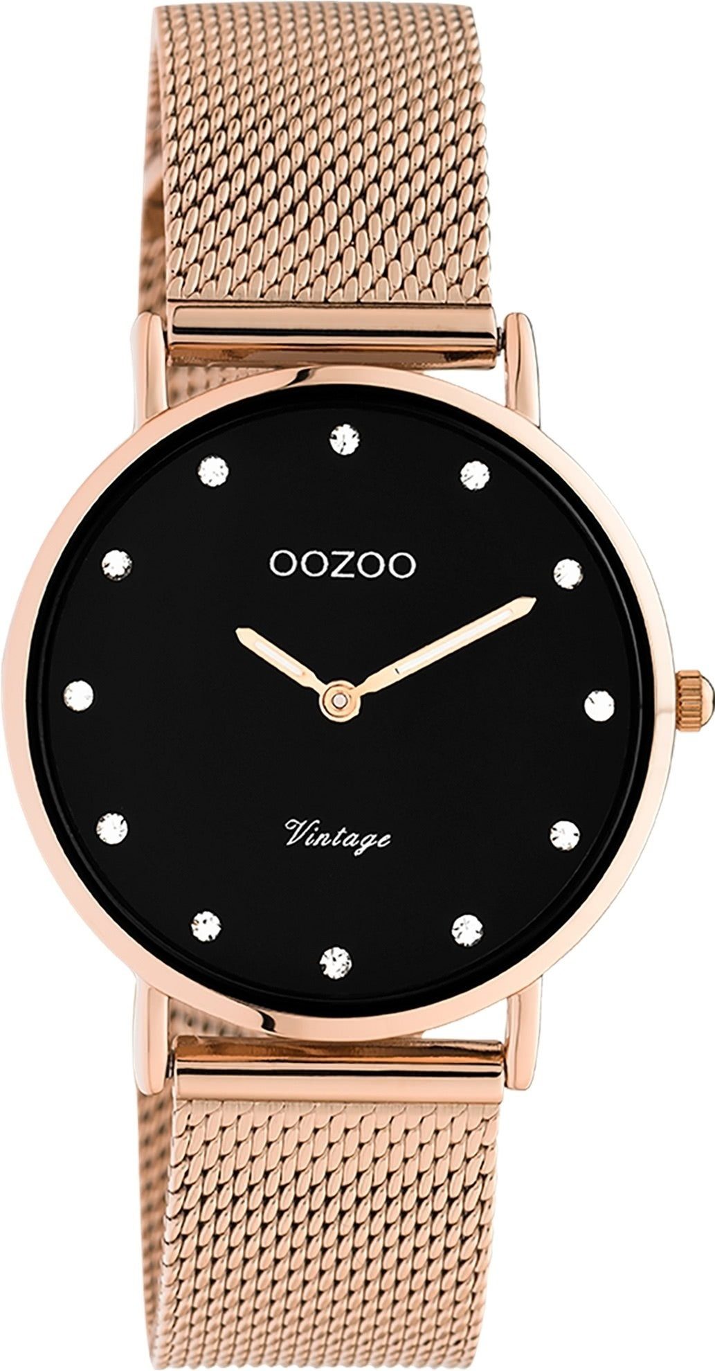 OOZOO Quarzuhr Oozoo Unisex Armbanduhr roségold Analog, Damen, Herrenuhr  rund, mittel (ca 32mm) Edelstahlarmband, ElegantStyle, Glitzersteine als  Indizes