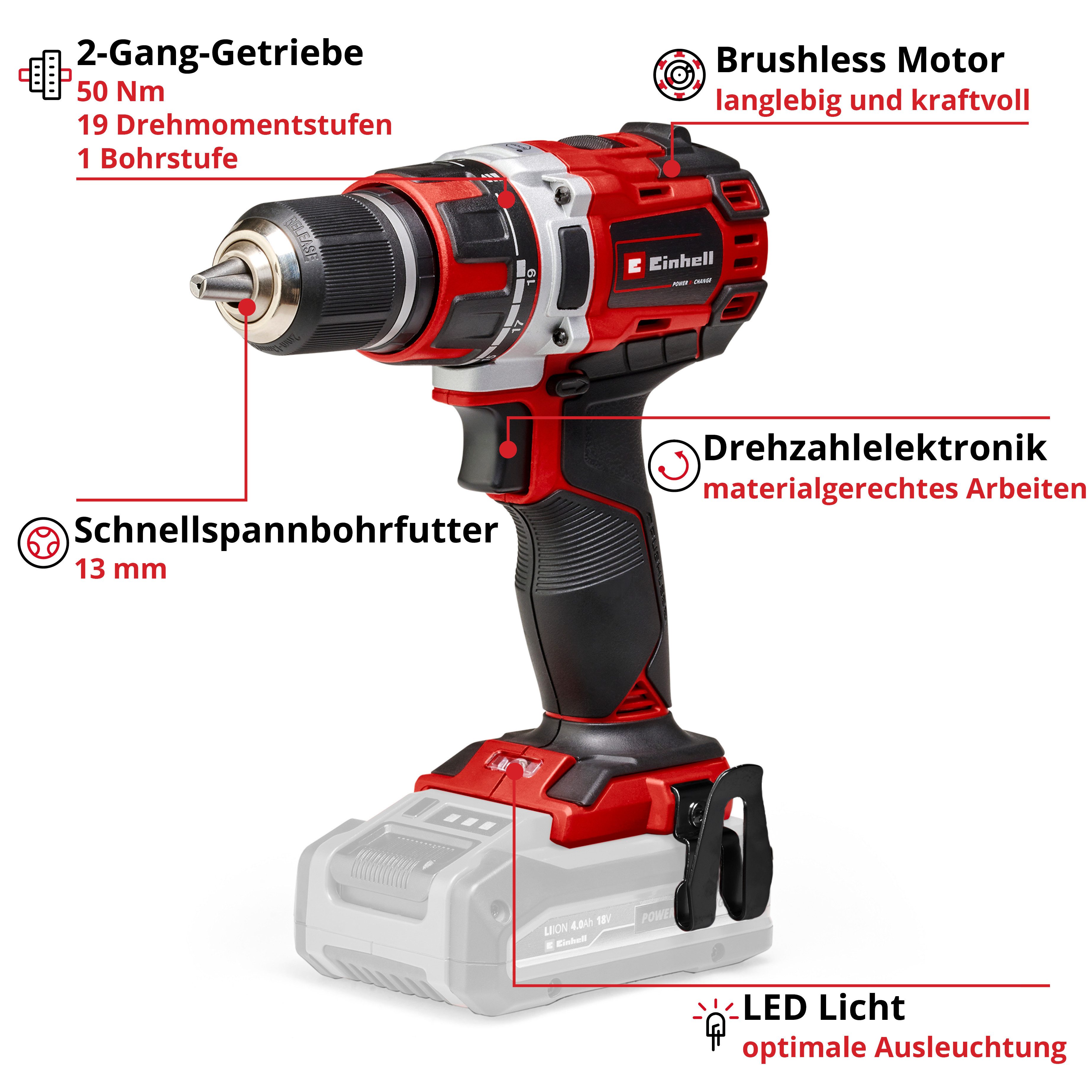 Einhell Akku-Bohrschrauber TP-CD 18/50 Li-i BL-Solo, ohne Akku
