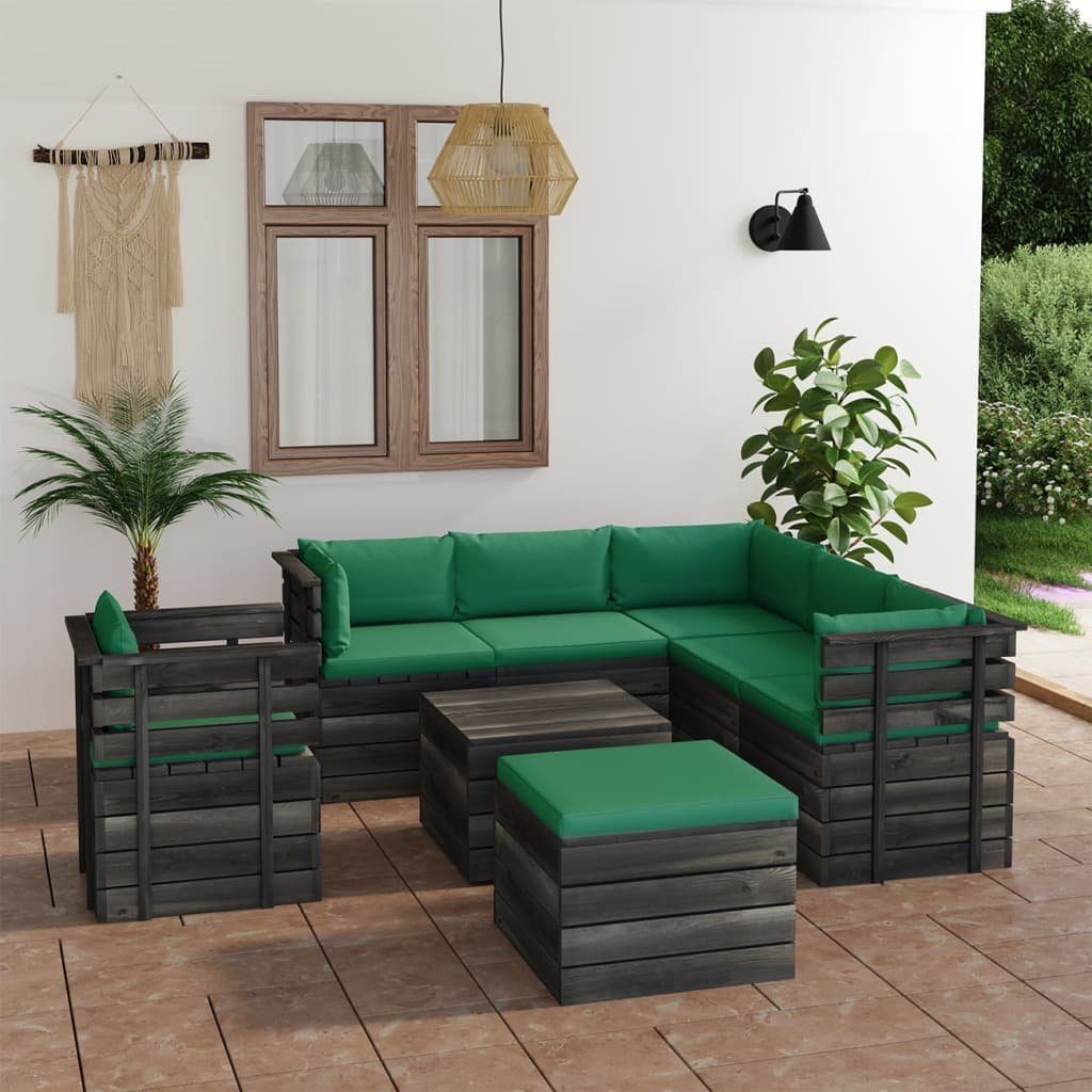 vidaXL Gartenlounge-Set 8-tlg. Garten-Sofagarnitur aus Paletten mit Kissen Kiefernholz, (8-tlg) Grün