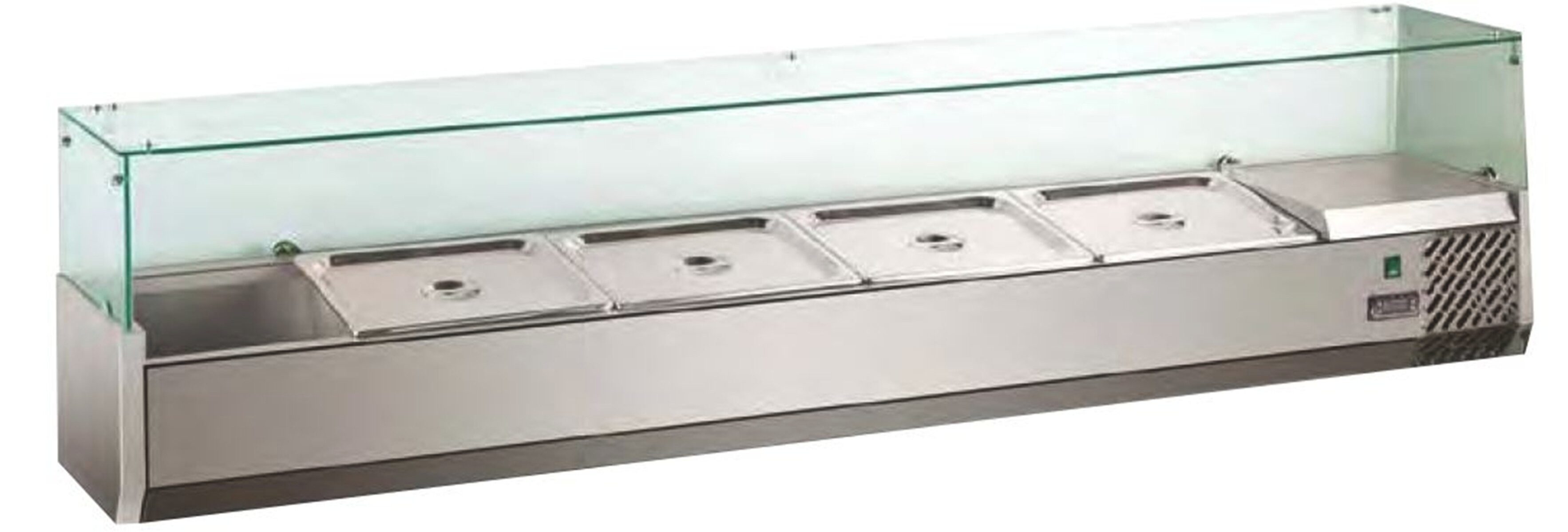 GastroHero Dönergrill Kühlaufsatz Edelstahl 9x GN 1/3 mit Glasaufsatz, 145 W, Digitales Thermostat, inkl. 5 Zwischenstege