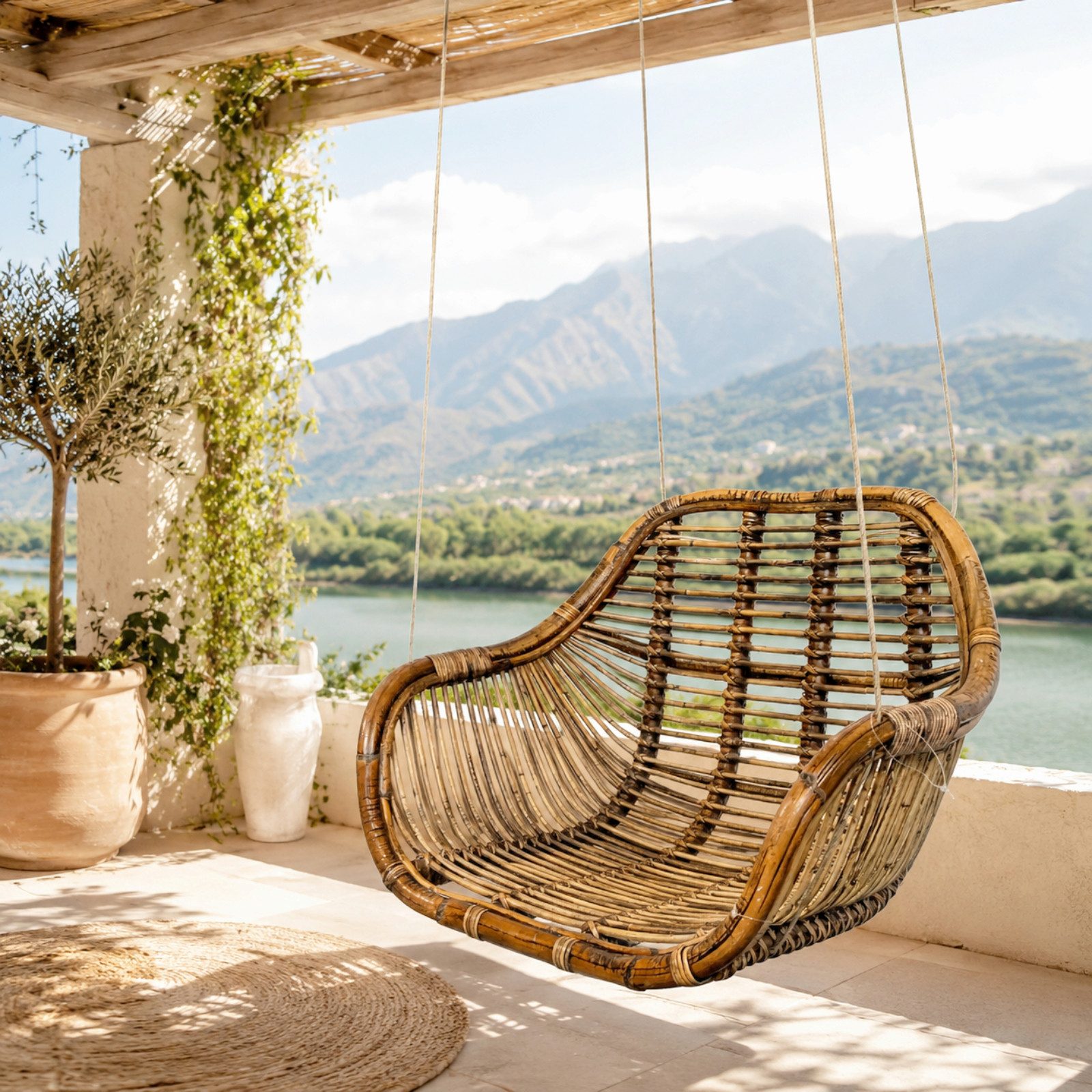 Van der Leeden Hängesessel Hängeschaukel Stuhl Rattan Braun Dunkel Korb 66x65 cm + Aufhängung (Stück, 1-St., Packung), Braun, Naturprodukt, Hängestuhl, Handmade