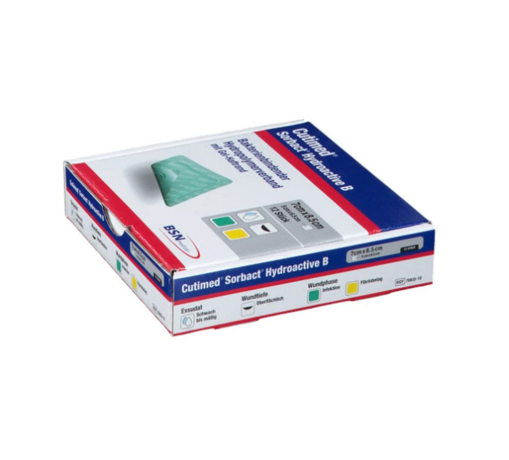 BSN medical GmbH Wundpflaster CUTIMED Sorbact Hydroactive B Gel-V.7x8,5 cm haft. (Spar Set, 12 St., Hydrogel Wundverband, Bakterienbindender Wundverband), Wasserabweisender Verband für Wunden