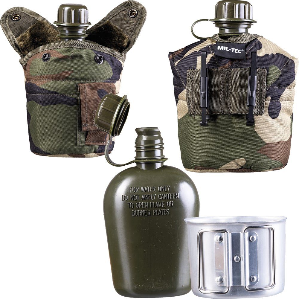 Mil-Tec Feldflasche US Feldflasche 1L mit Hülle und Alu-Becher