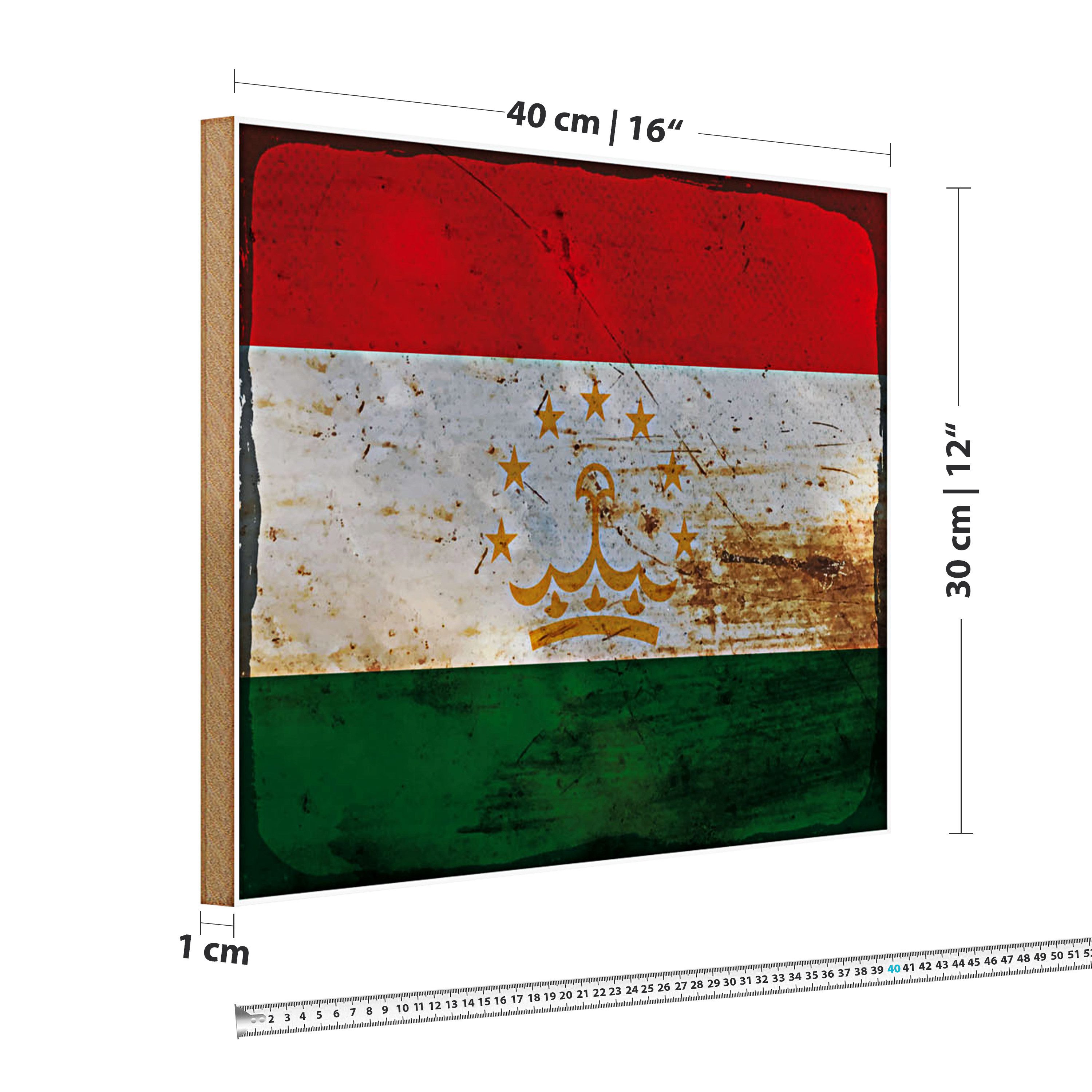 Roomando Holzbild Flagge Tadschikistan 40x30cm Tajikistan Rost