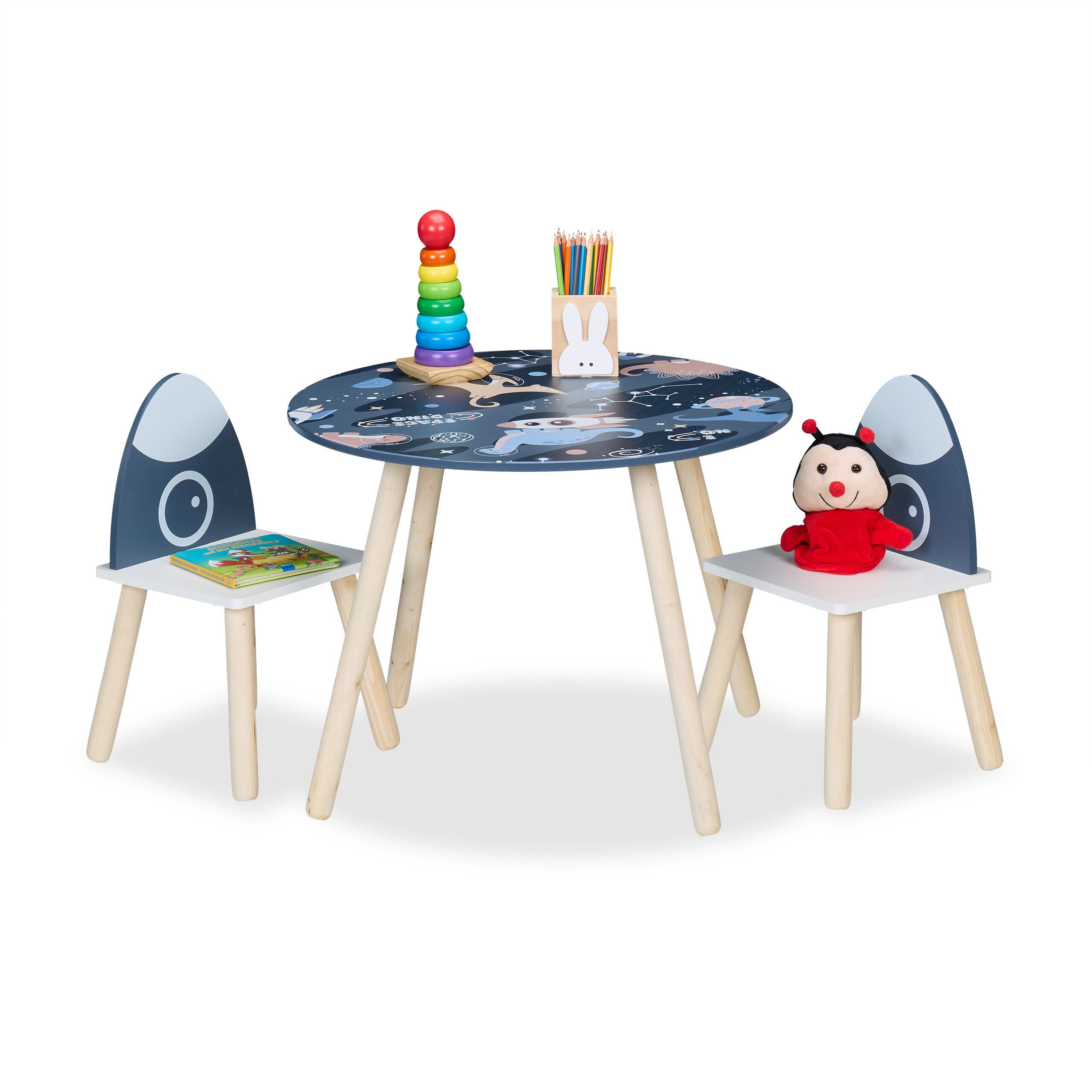 relaxdays Kindersitzgruppe 3-teilige Kindersitzgruppe Space Dino, (3-tlg)