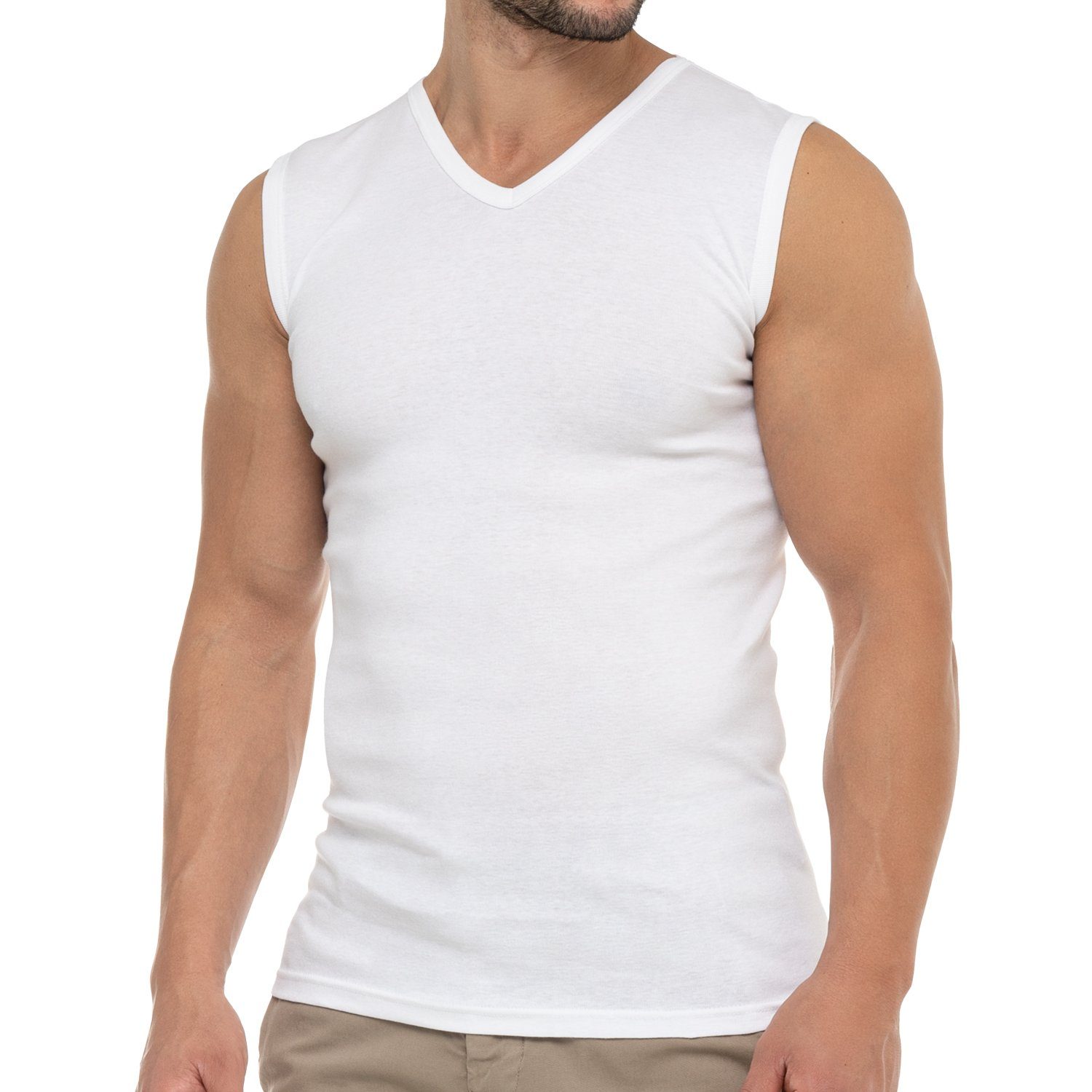 Unterhemd Weiss Business Herren Baumwolle celodoro Muskelshirt Feinripp, V-Neck,