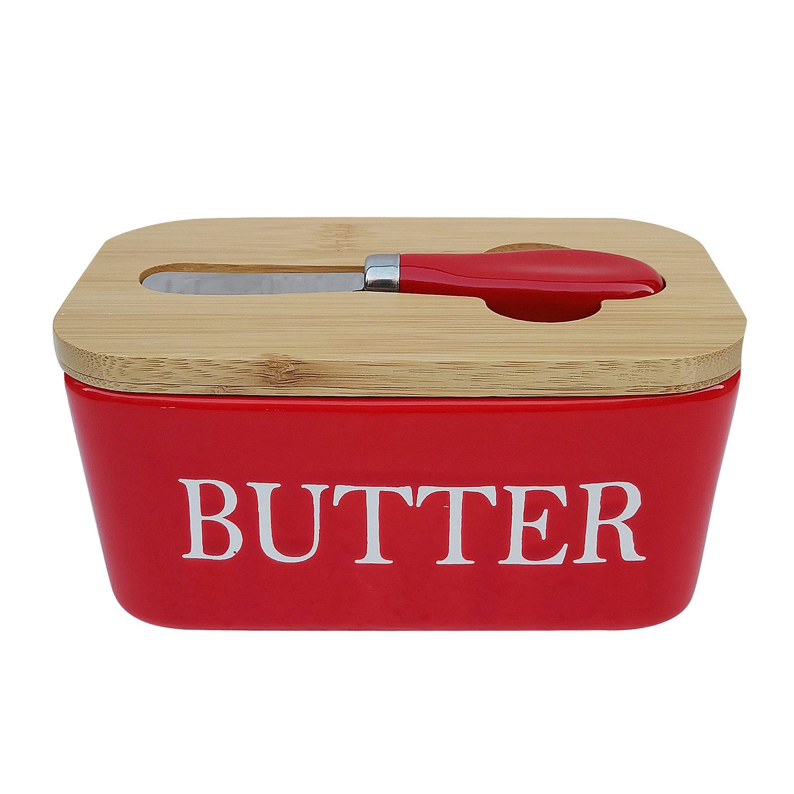 TWSOUL Butterdose Handgefertigte Butterdose aus Keramik mit Schneidemesser, Hitzebeständig, 16,5 * 10 * 7,8 cm, 600 ml