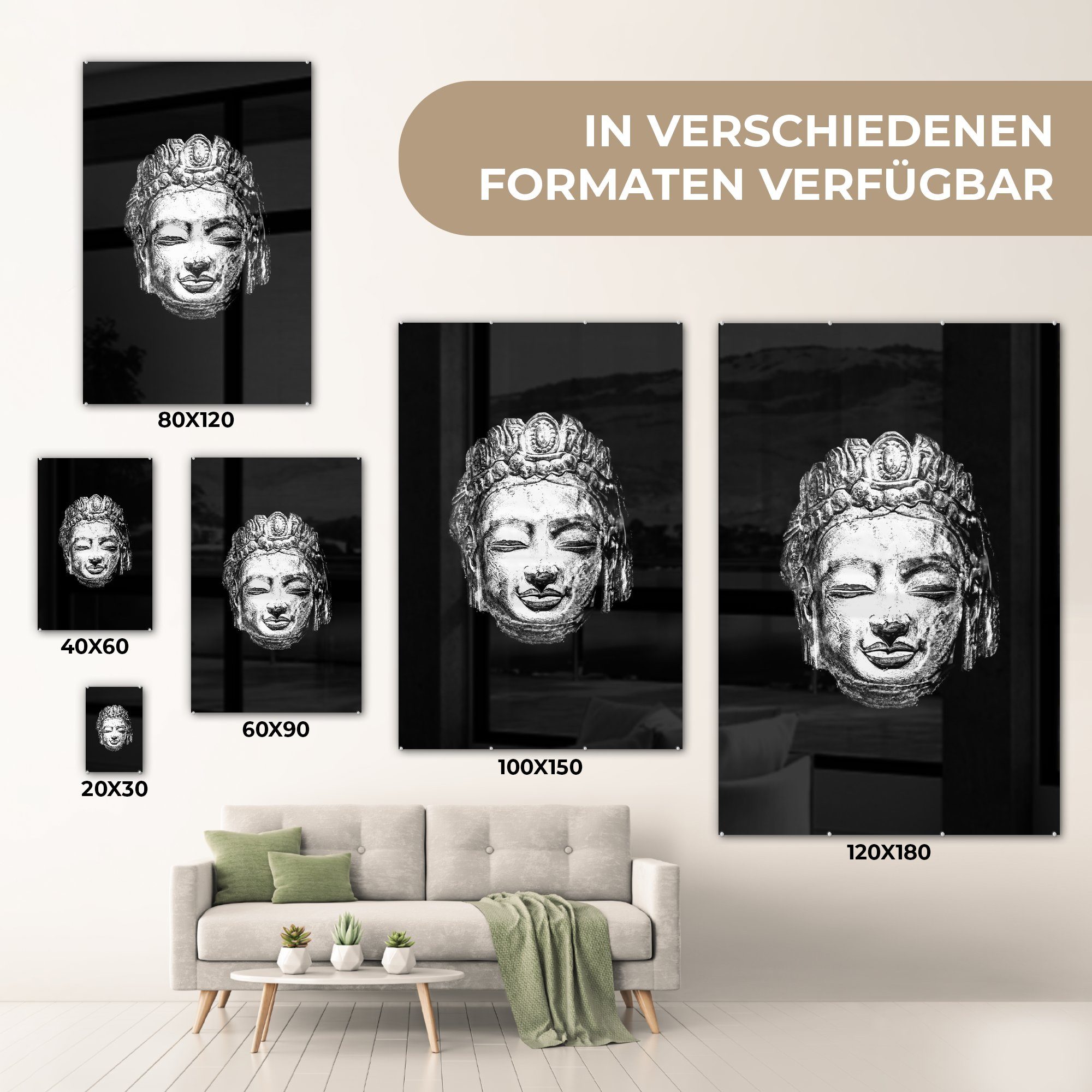 Kopf weiß, Foto Bilder Buddhas auf Glasbilder und Glas auf - Glas - bunt Wanddekoration St), eines Wandbild schwarz - goldenen Acrylglasbild MuchoWow (1 -