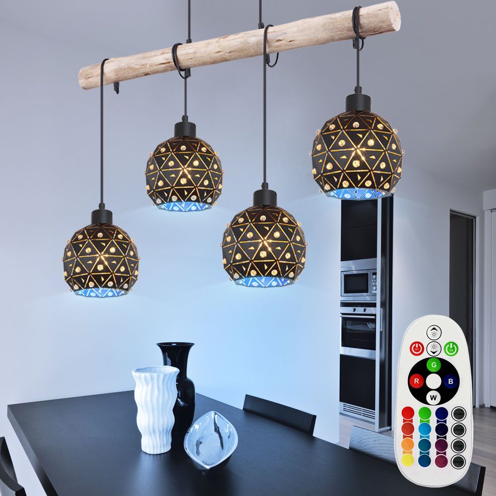etc-shop LED Pendelleuchte, Leuchtmittel inklusive, Warmweiß, Farbwechsel, Vintage Hängeleuchte Esstischlampe Holzbalken