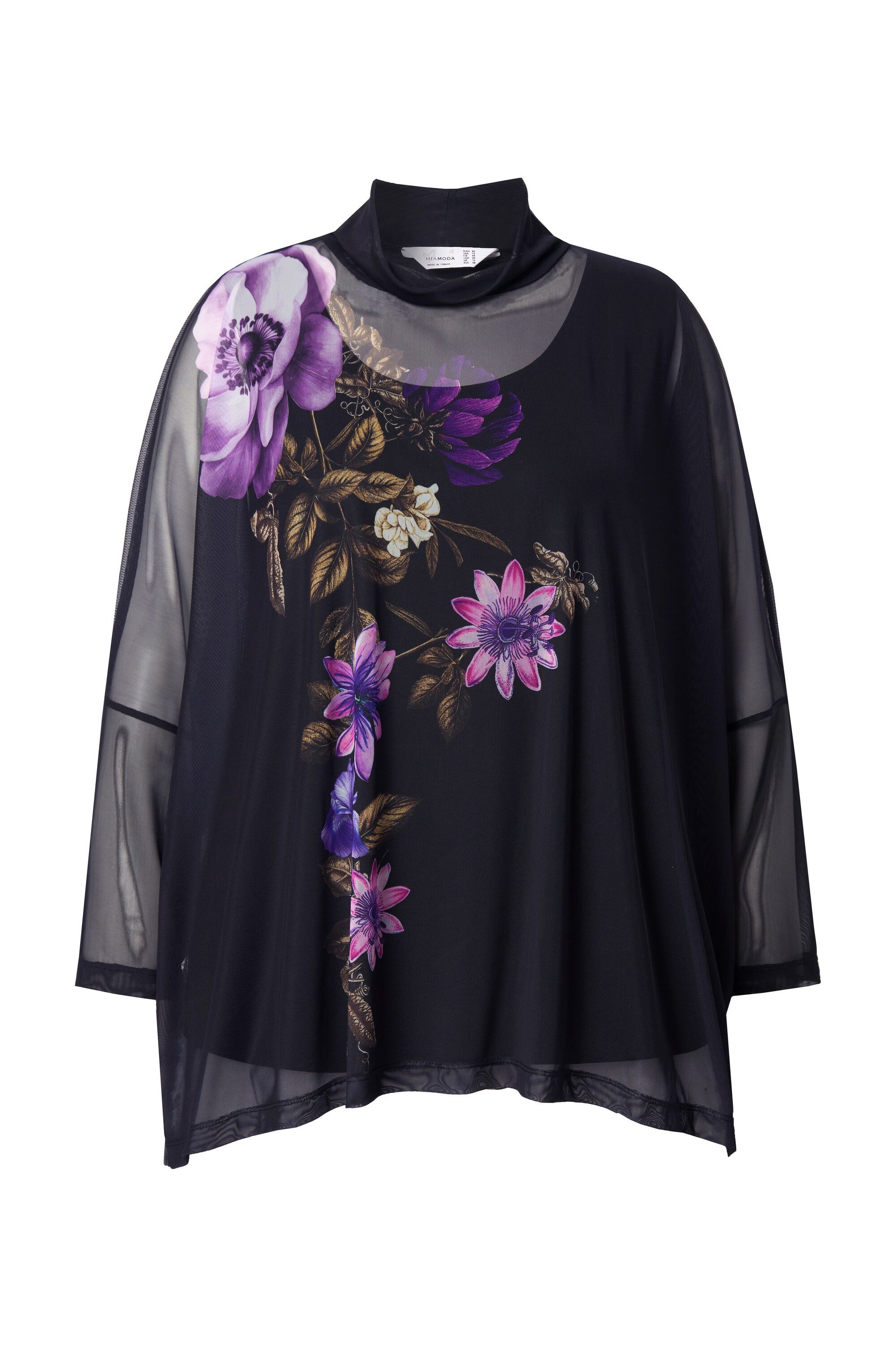 MIAMODA Longbluse Mesh-Bluse oversized Blumenmotiv blickdichtes Top günstig online kaufen