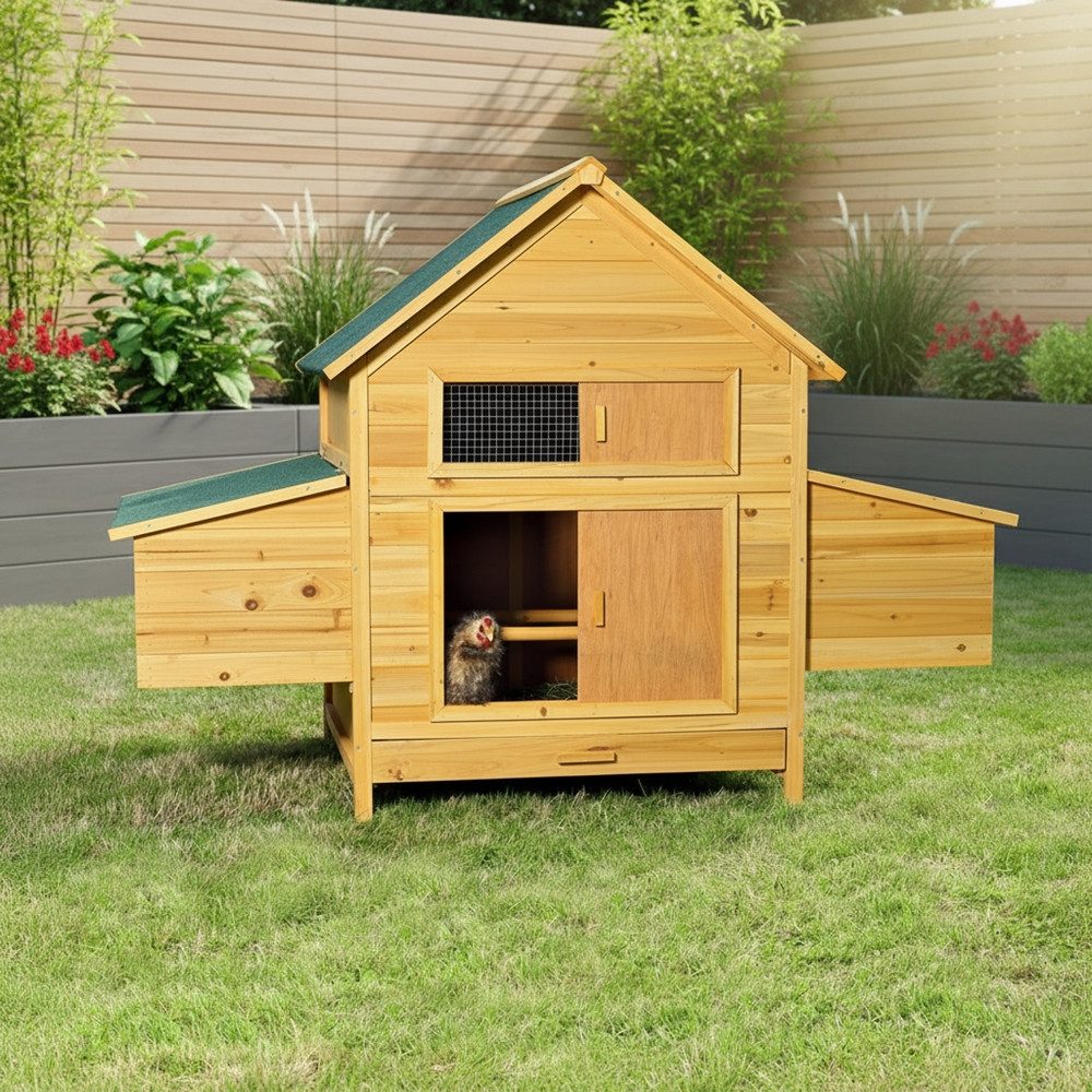 Feel2Home Hühnerstall Geflügelvoliere Kleintierhaus Hasenkäfig Freilaufgehege Hühnerstall, Aufschiebbarem Fenster