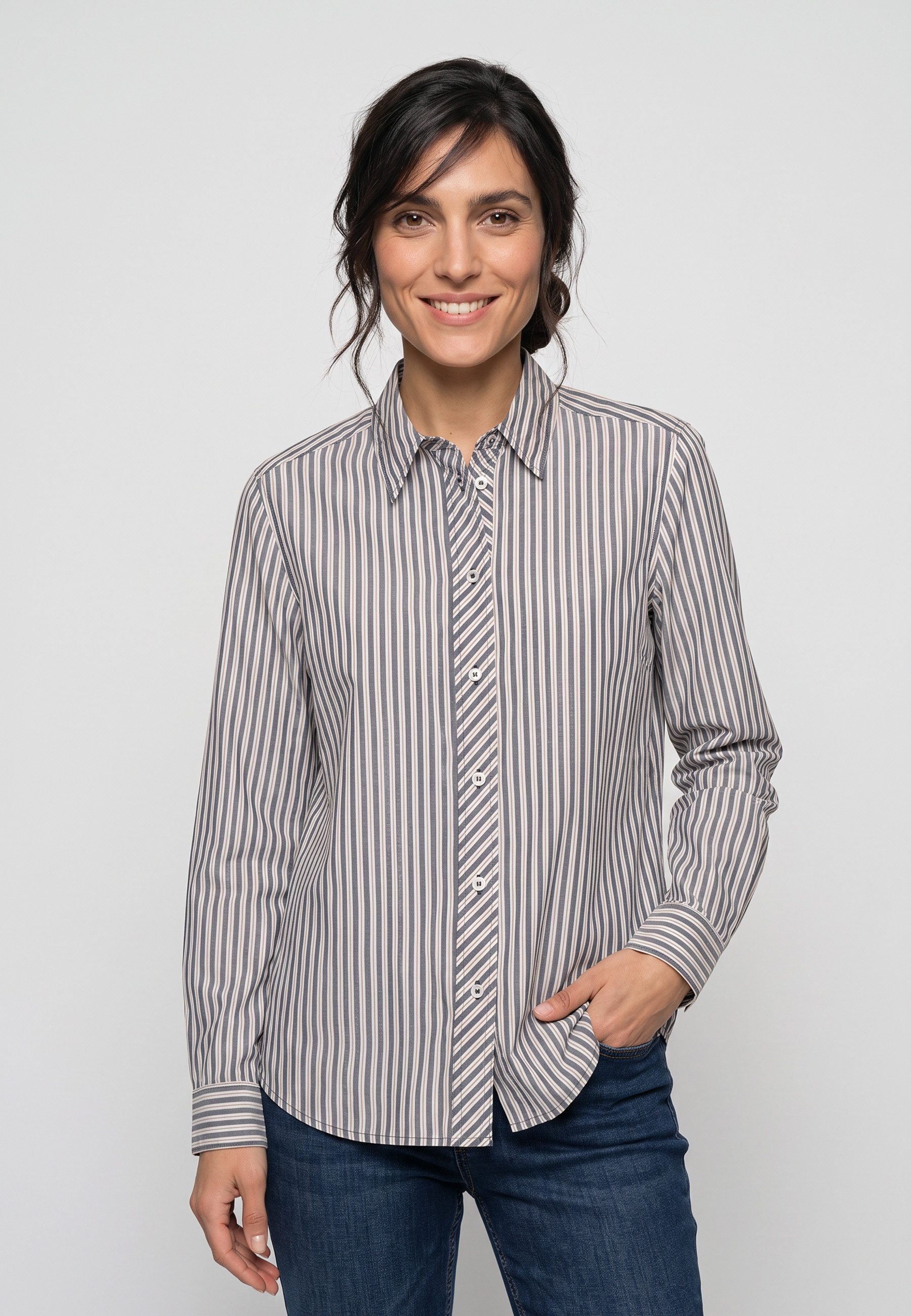 Olsen Hemdbluse mit Streifen und Hemdblusenkragen