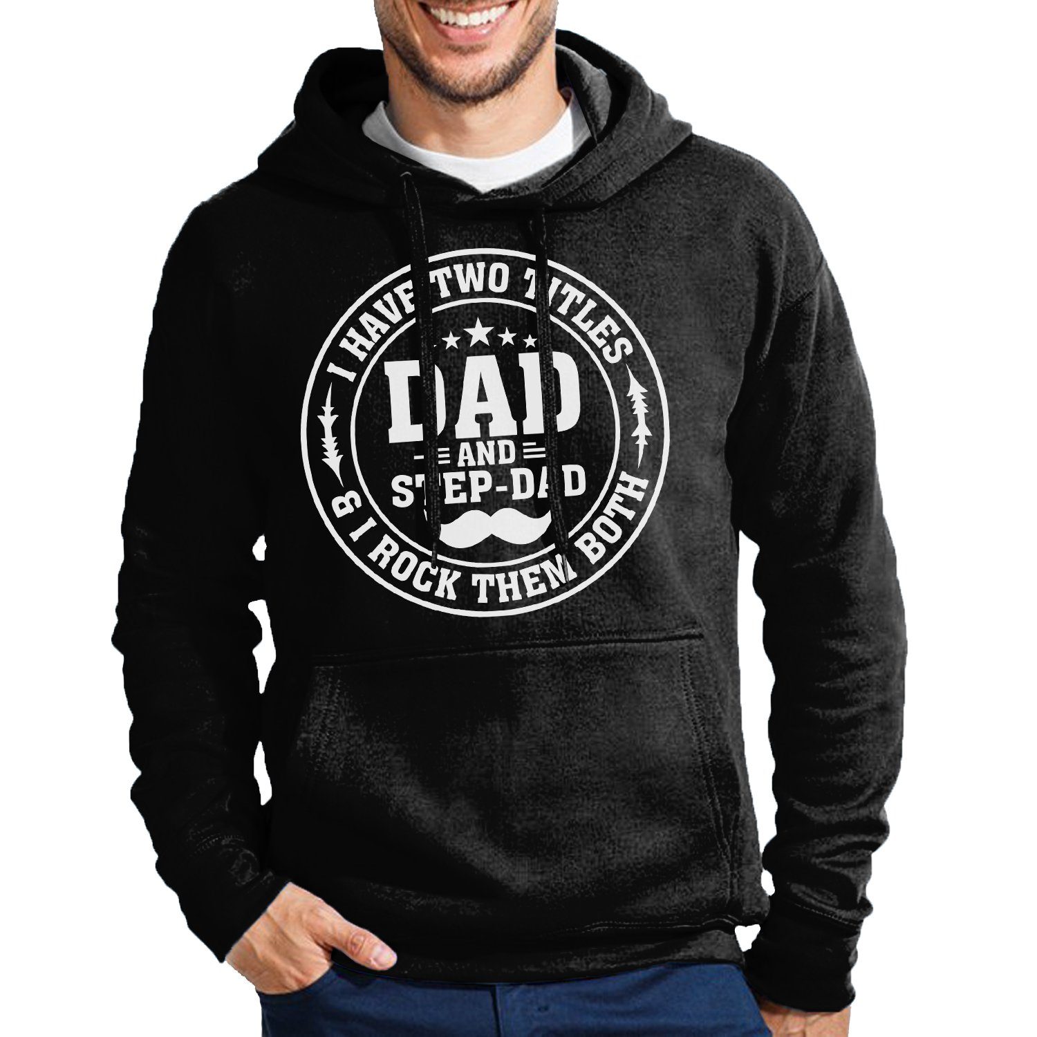 Blondie & Brownie Hoodie Herren Stap Dad Stiefvater Papa Vater Tag Pullover mit Kapuze Schwarz