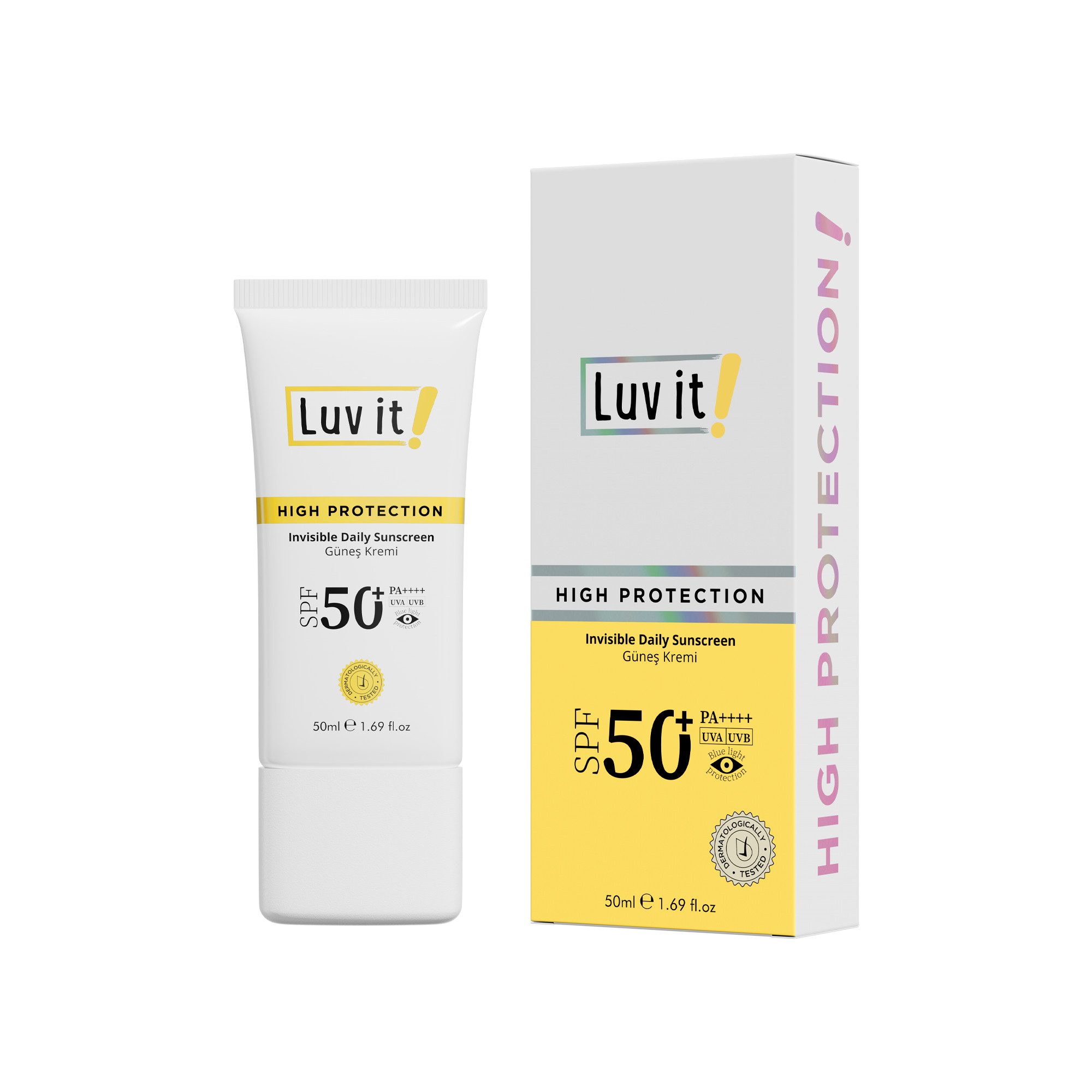 Luv it! Sonnenschutzcreme Anti-Flecken Sonnencreme LSF 50+ PA++++, Unsichtbarer Hybrid-Sonnenschutz LSF 50+ gegen Pigmentflecken