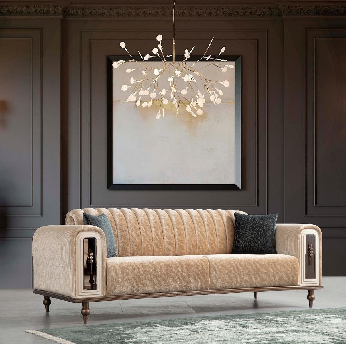 Bank Luxus JVmoebel Textil JV Couch Wohnzimmer Kanzlei 3-Sitzer Sofa Beige Möbel