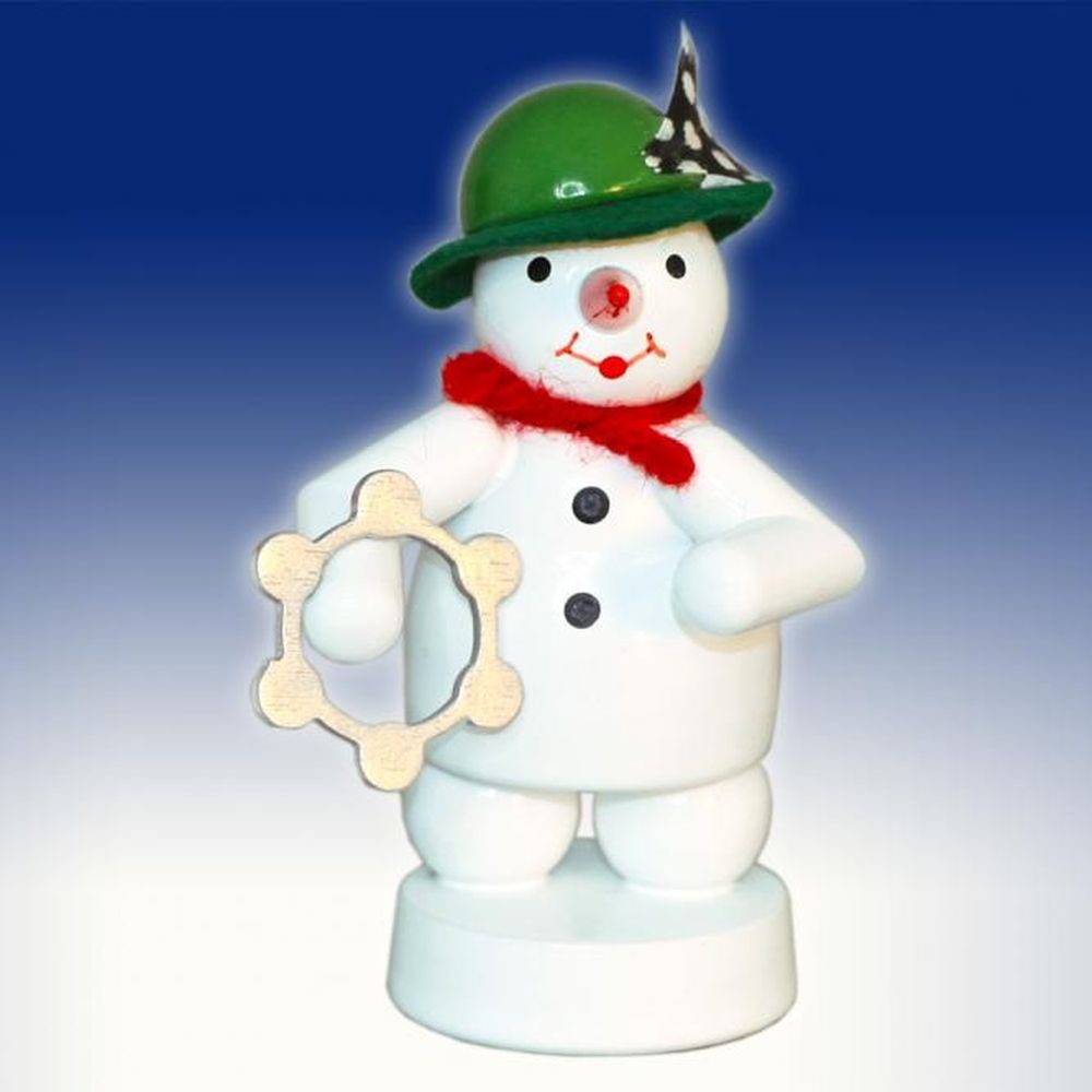 Schneemann Weihnachtsdekoration Schneemann mit Tambourin Höhe 8cm NEU
