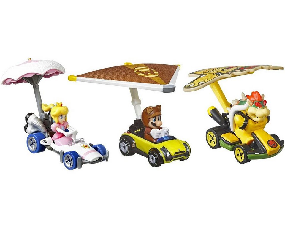 Mattel® SpielzeugAuto Hot Wheels Mario Kart Mini Fahrzeuge mit Figuren, 3er Pack (Tanooki Mattel® SpielzeugAuto Hot Wheels Mario Kart Mini Fahrzeuge mit Figuren, 3er Pack (Tanooki