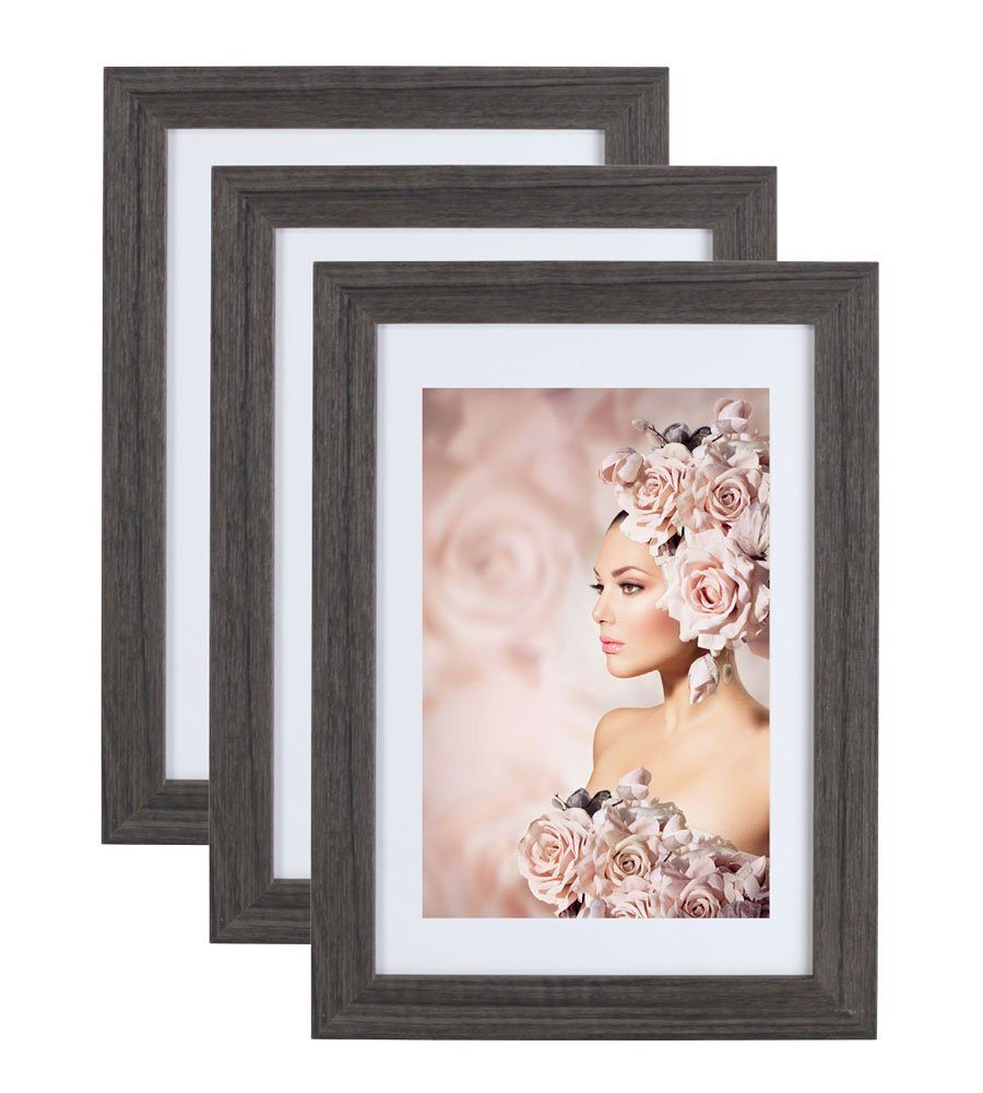 IDEAL TREND Рамки 3er Pack Holz Рамки Foto Plexi Rahmen Acryl Collage Wanddeko Po, für 1 Bilder (3 St), bruchsicheres Kunststoffglas