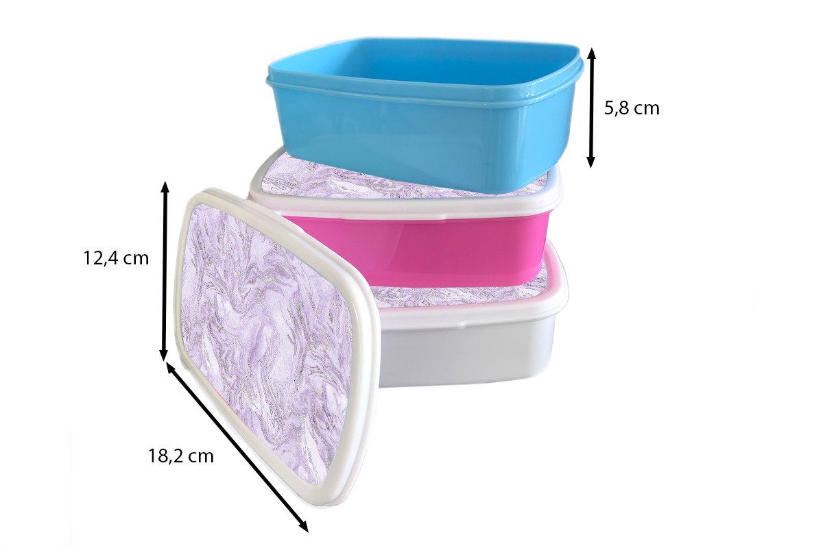 MuchoWow Lunchbox Marmor Kunststoff, (2-tlg), - Muster, Kinder und Mädchen weiß Brotdose, für - Jungs für Silber Brotbox Erwachsene, und