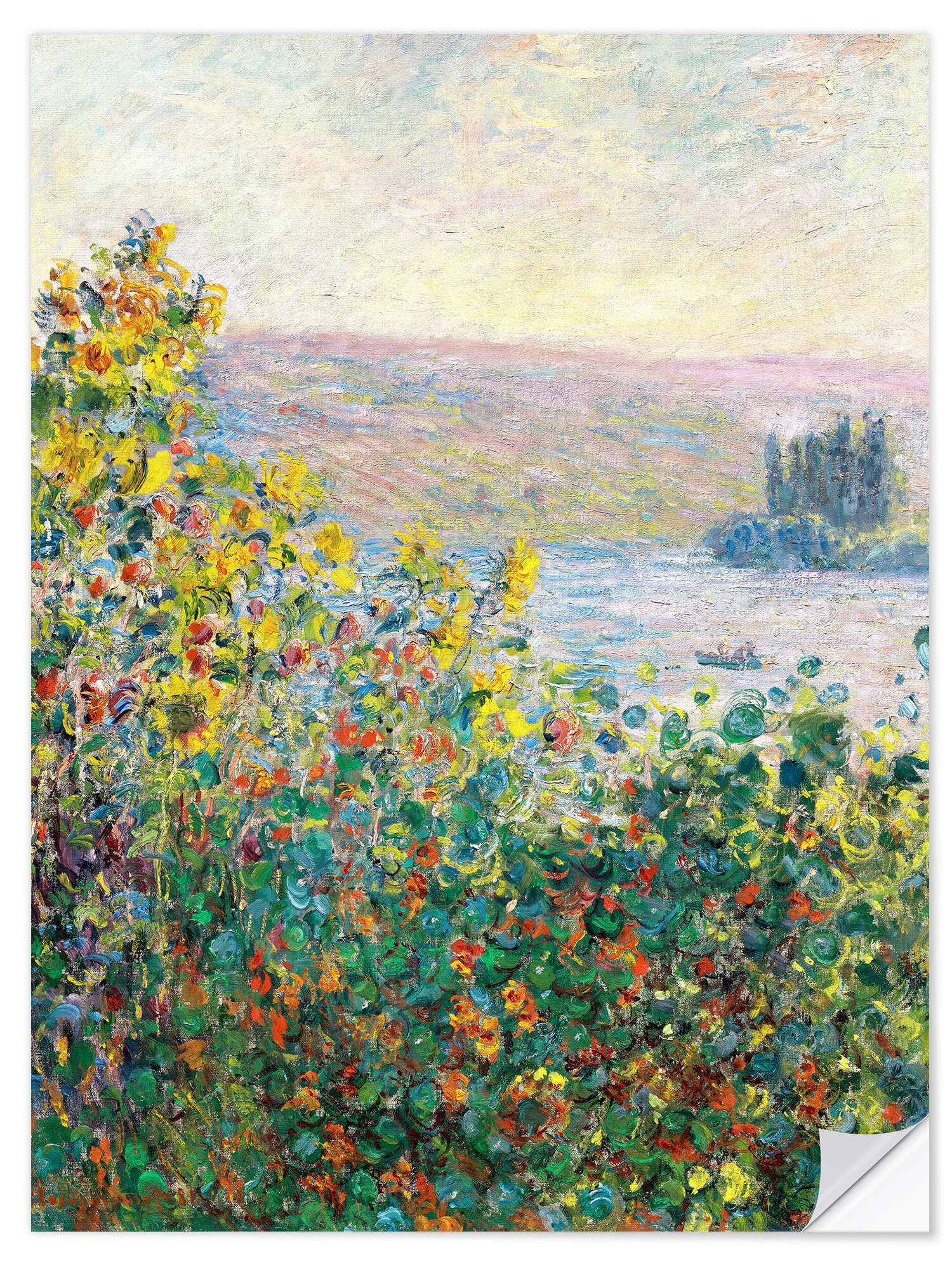 Posterlounge Wandfolie Claude Monet, Blumenbeete in Vétheuil, Wohnzimmer Malerei