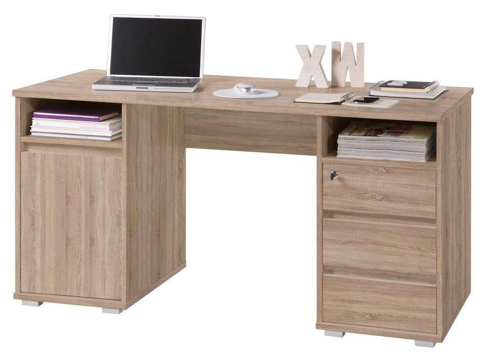 Bega Consult Schreibtisch Computertisch PRIMUS, Eiche Sonoma Dekor, 145 x  75 x 65 cm, mit 1 Tür, 3 Schubladen und 2 Ablagefächer