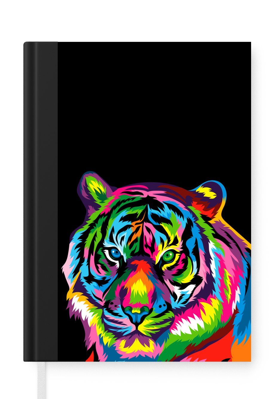 MuchoWow Notizbuch Tiger - Schwarz - Regenbogen, Journal, Merkzettel, Tagebuch, Notizheft, A5, 98 Seiten, Haushaltsbuch