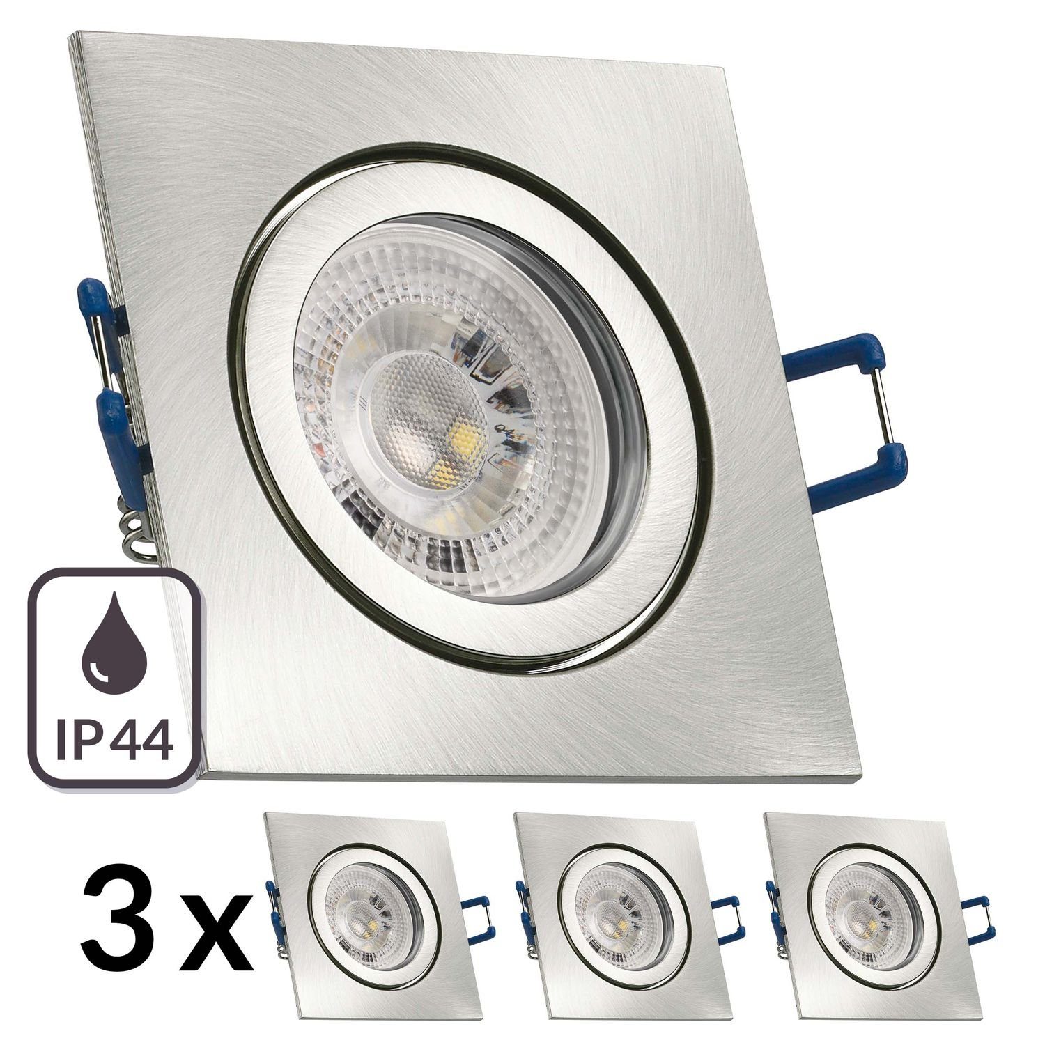 LED LED gebürst RGB Einbaustrahler IP44 LEDANDO GU10 edelstahl Einbaustrahler in silber Set / 3er