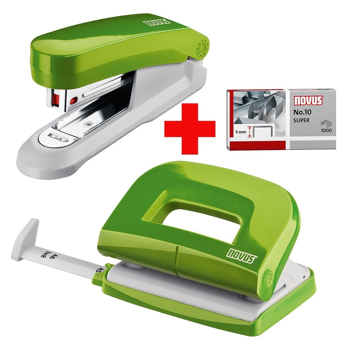 NOVUS Lochstanzer Evolution Twin Set fresh, Locher-Tacker-Büroset inkl. Heftklammern