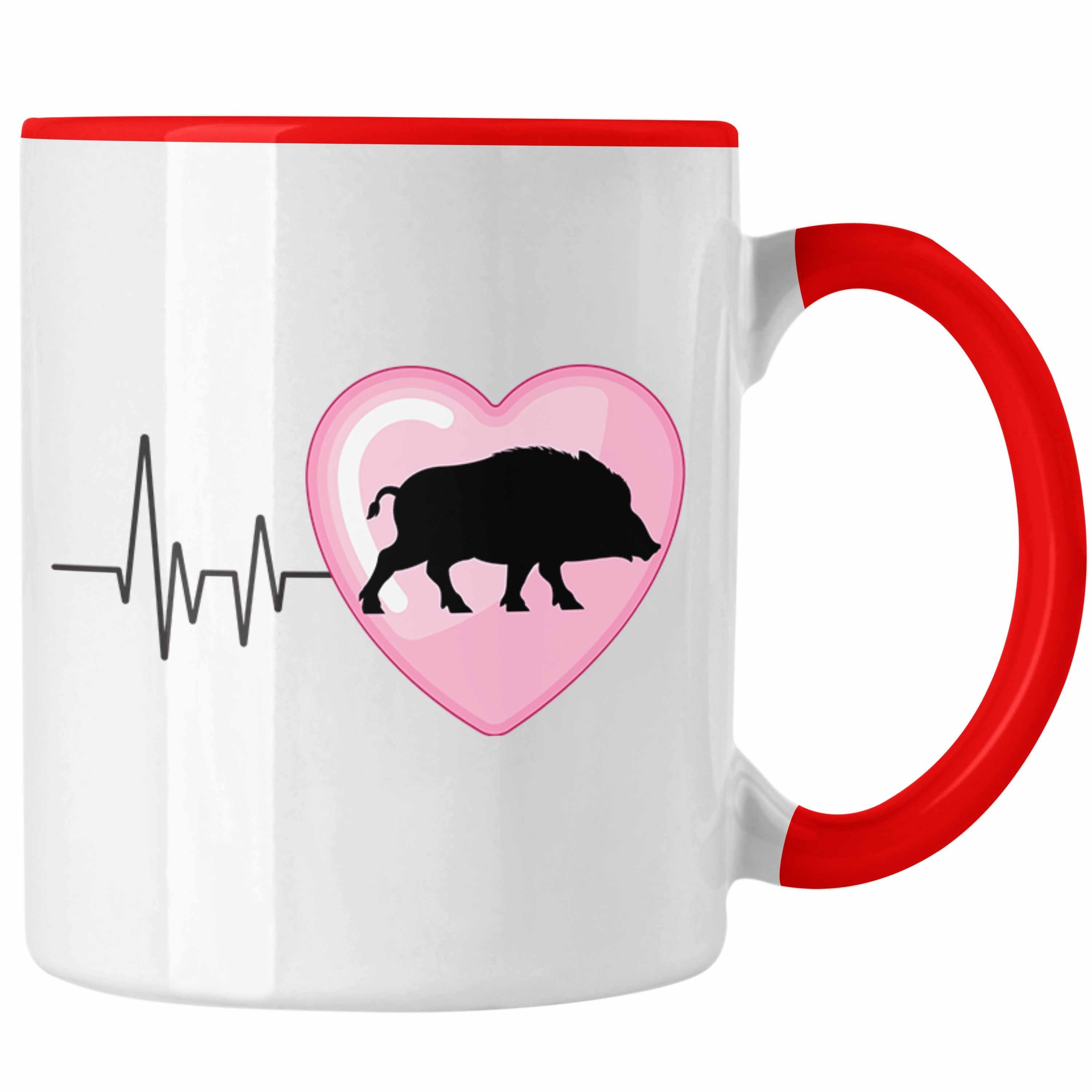 Herzschlag Jäger Jagd Tasse Rot Wilschwein Geschenk Tasse für Hobby - Trendation Trendation