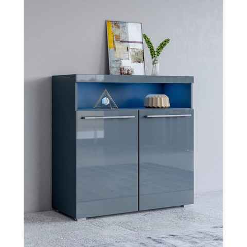 INOSIGN Kommode India, Breite 91cm, stilvolle Anrichte mit 2 Türen und offene Fach, Sideboard viel Stauraum, ohne Beleuchtung