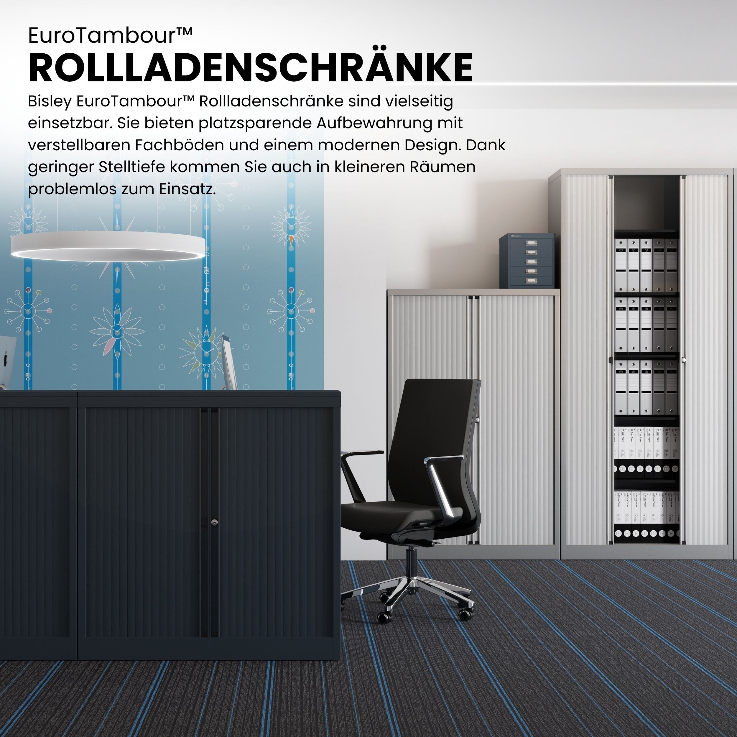 Bisley Rollladenschrank Rollladenschrank EuroTambour in Schwarz - Maße: H 198 x B 100 x T 43 cm