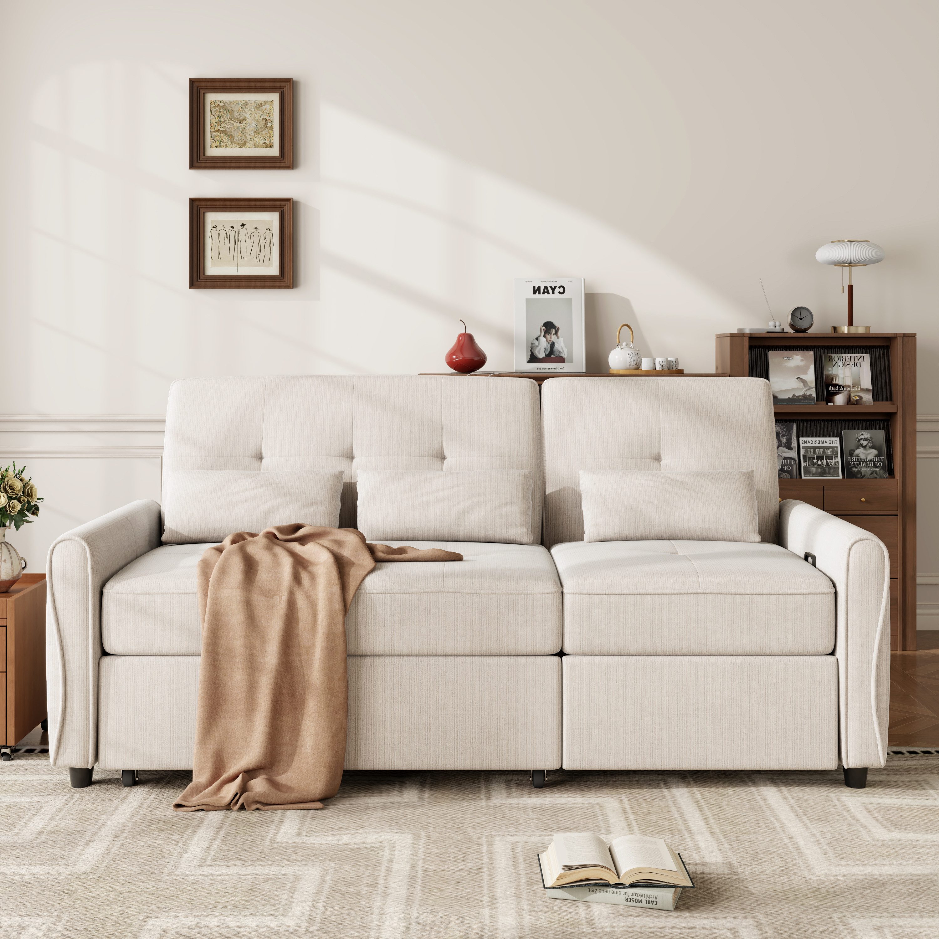 Celya Schlafsofa 3-Sitzer 3-in-1 Sofabett Ausziehbar aus Chenille-Stoff, mit ausziehbare Liegefläche, 3-fach verstellbare Rückenlehne