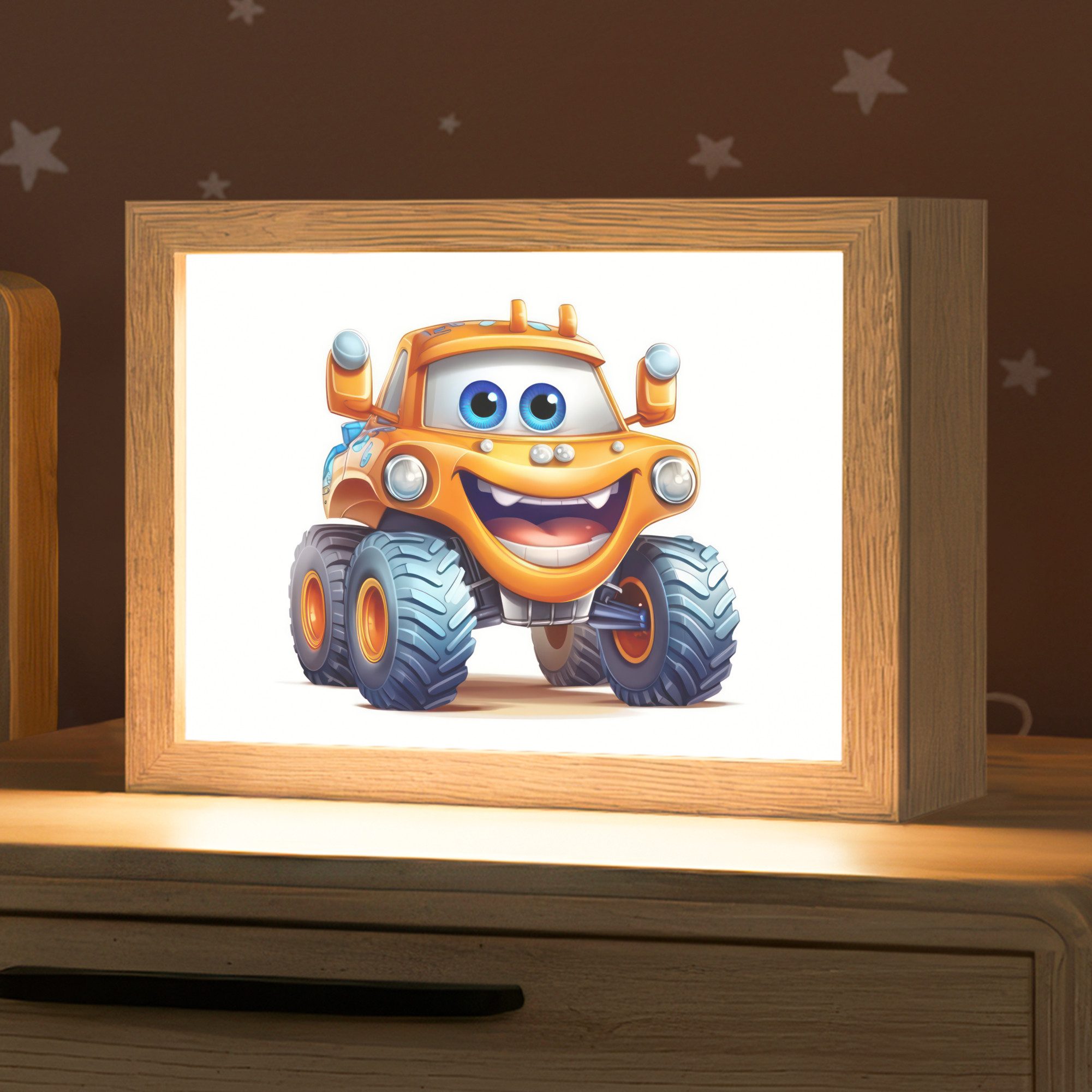 OnlyWow Nachttischlampe Lightbox Auto - Orange - Junge - Kind - Jungen, Dimmbar, Farbwechsel, LED, Warmweiß, Kaltweiß, Neutralweiß Einstellbar, Nachtlicht, Kinder- und Babyzimmer, Dimmbar, mit Kabel, Tischleuchte