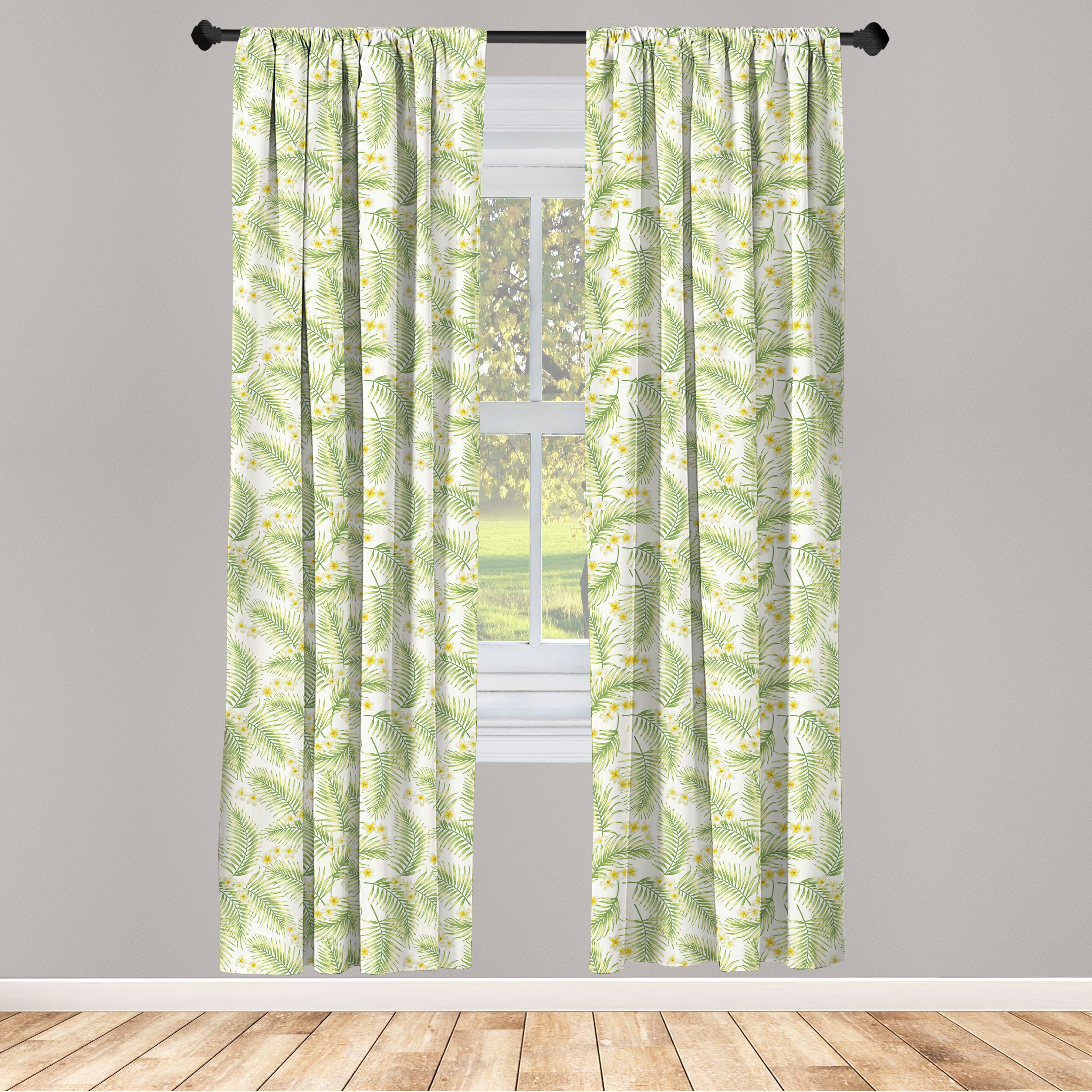 Gardine Vorhang für Wohnzimmer Schlafzimmer Dekor, Abakuhaus, Microfaser, Luau Botanischer Plumeria Palmblätter | Fertiggardinen