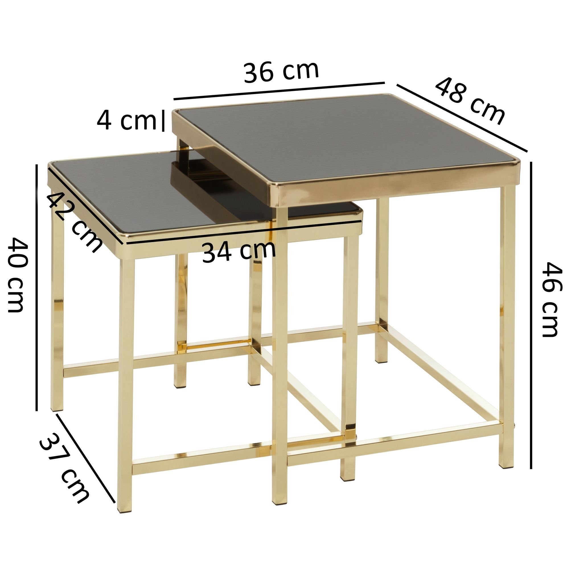 Beistelltisch WL5.778 Glas), (Schwarz Satztisch Couchtisch Gold, Metall Set zwei / Tischen, aus Wohnling / Wohnzimmertisch