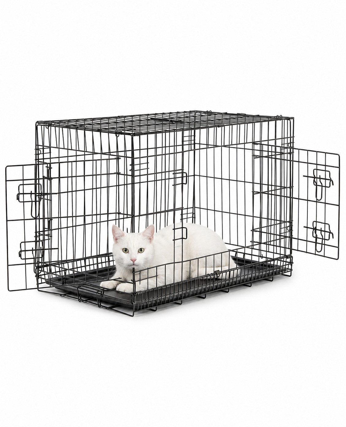 lionto Tiertransportbox für Katzen, stabil aus Metall mit Kunststoffbodenwanne, 76x49x56 cm, hygienisch mit Trennwand & Sicherheitsverriegelung