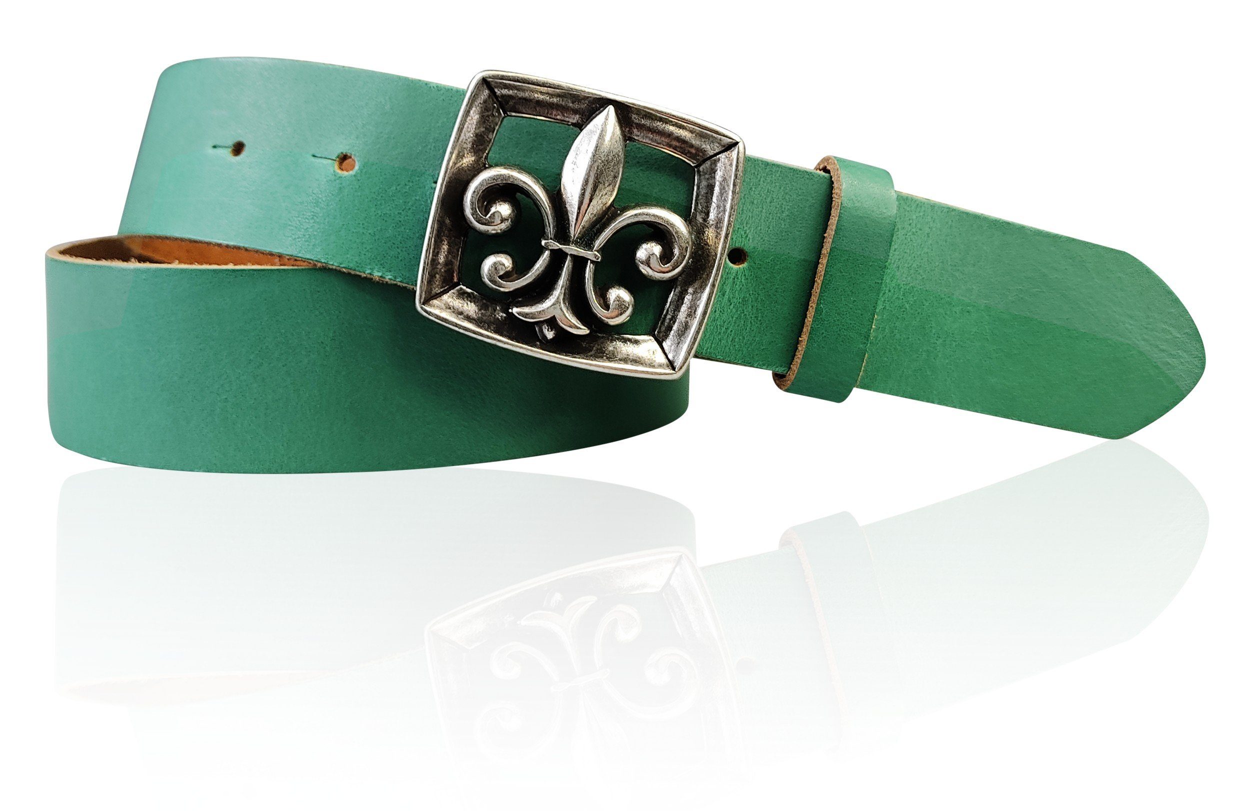 FRONHOFER Koppelgürtel 18807 Damengürtel 4 cm mit Lilien Schnalle, französische Lilie, echt Leder Jade