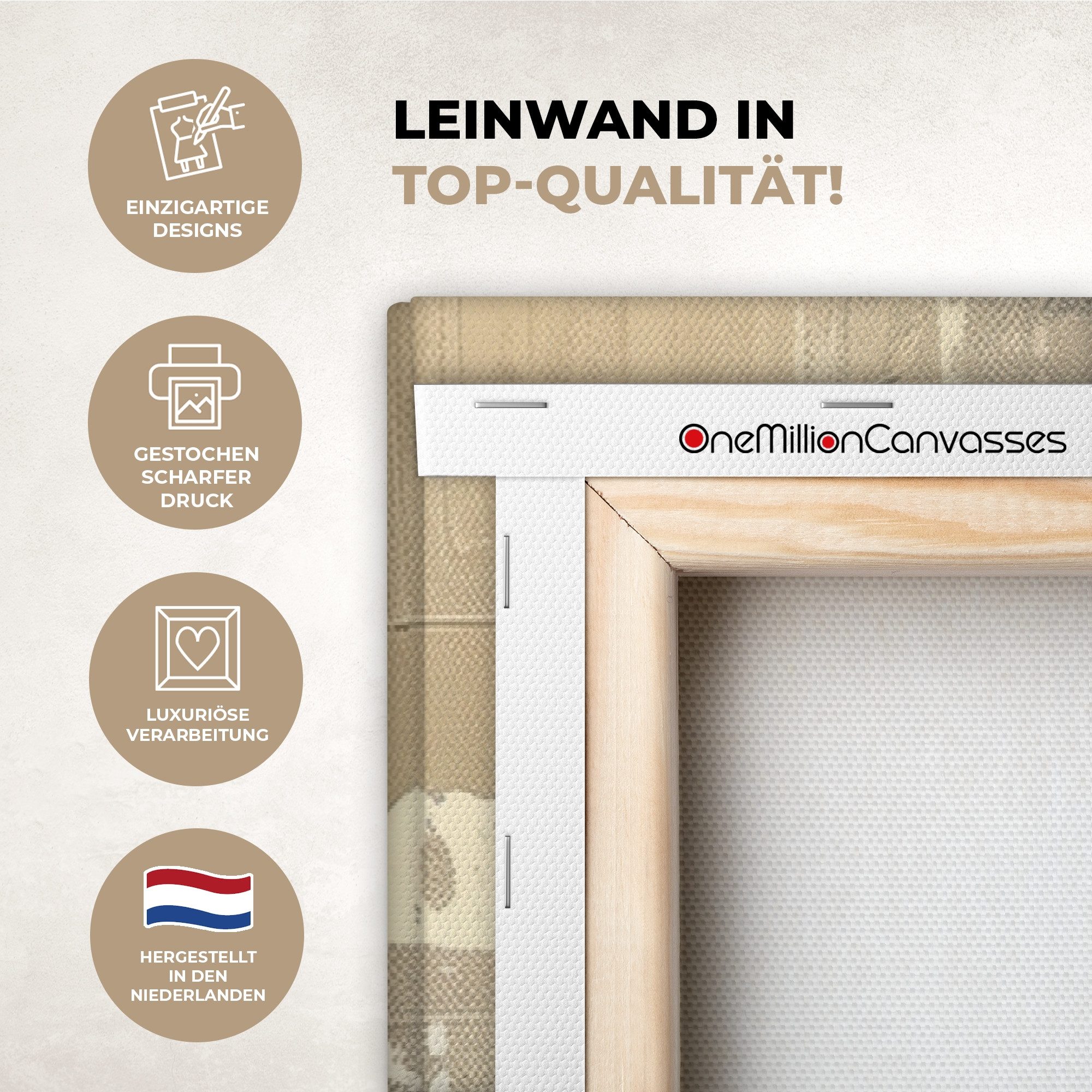 OneMillionCanvasses® Leinwandbild Panorama Abstrakt - Gelb - Modern - Beige, Fotodruck (1 St), Wandbild, Deko Schlafzimmer Wohnzimmer Flur 60x20 cm