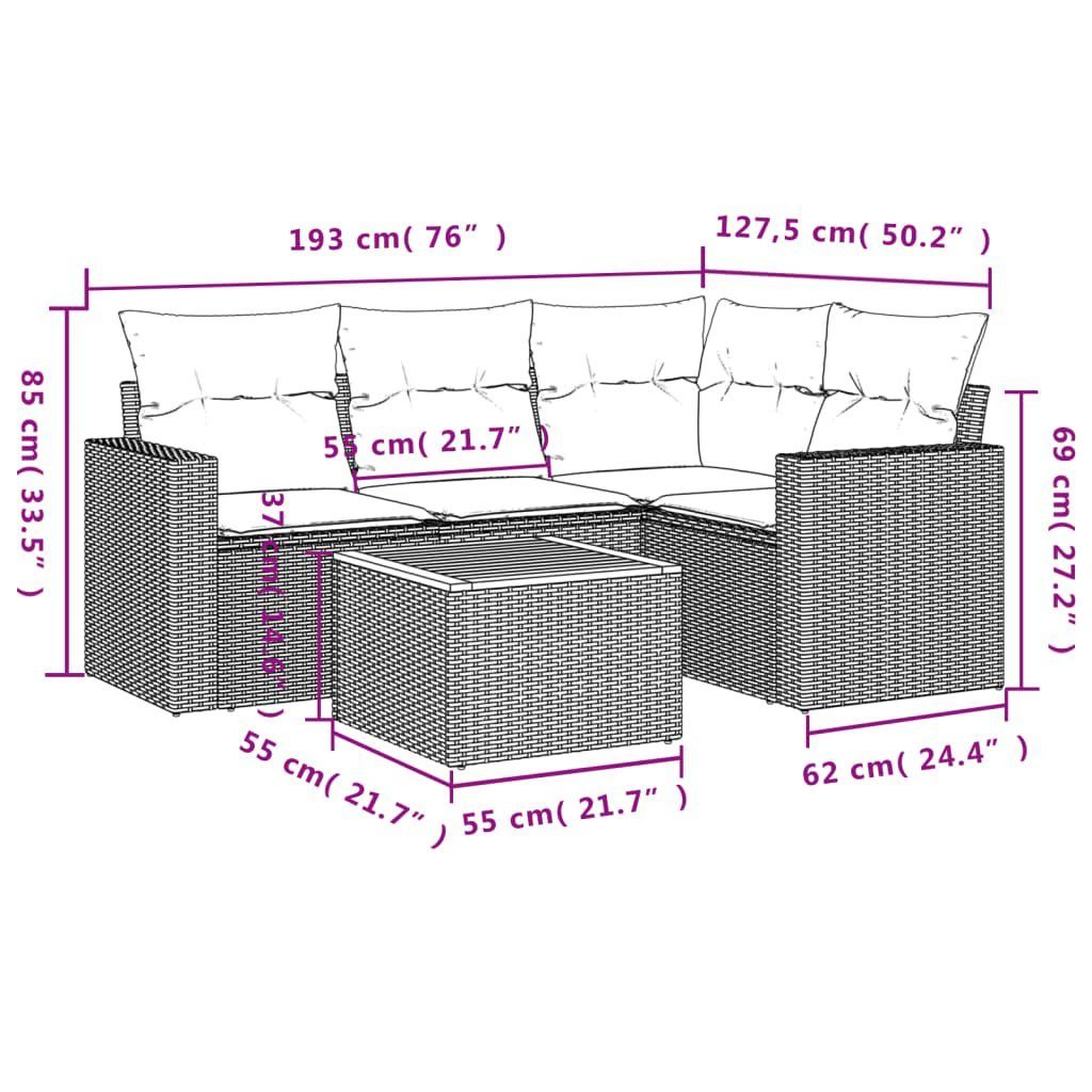 vidaXL Gartenlounge-Set 5-tlg. Garten-Sofagarnitur mit Kissen günstig online kaufen