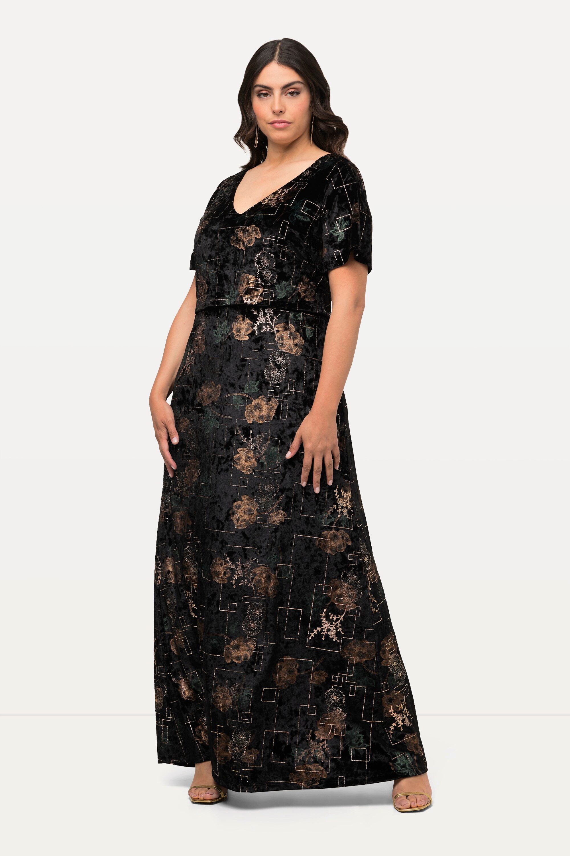 Ulla Popken Cocktailkleid Abendkleid Samt V-Ausschnitt günstig online kaufen