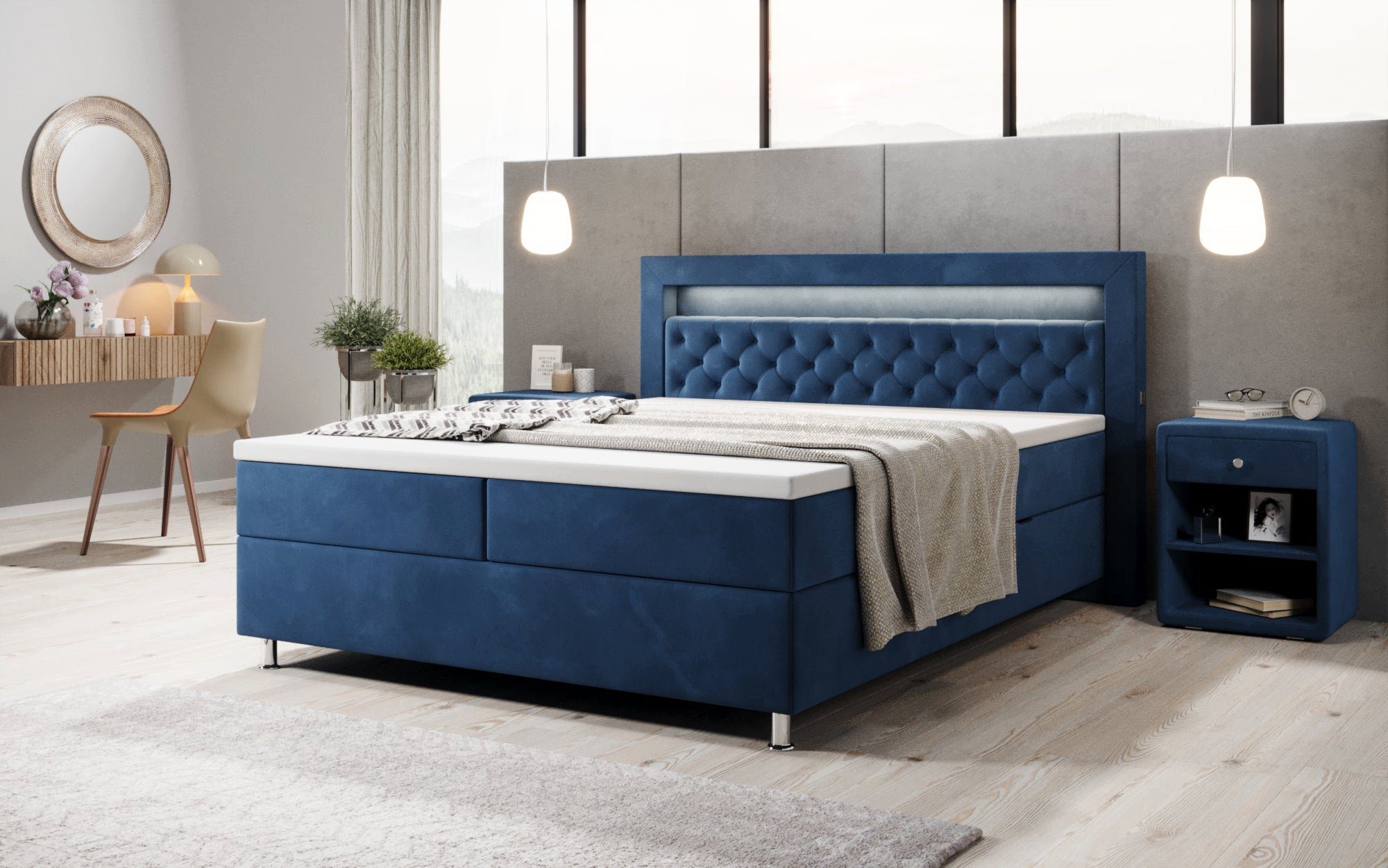 Luxusbetten24 Boxspringbett Troja, mit RGB-Beleuchtung, USB-Anschluss günstig online kaufen